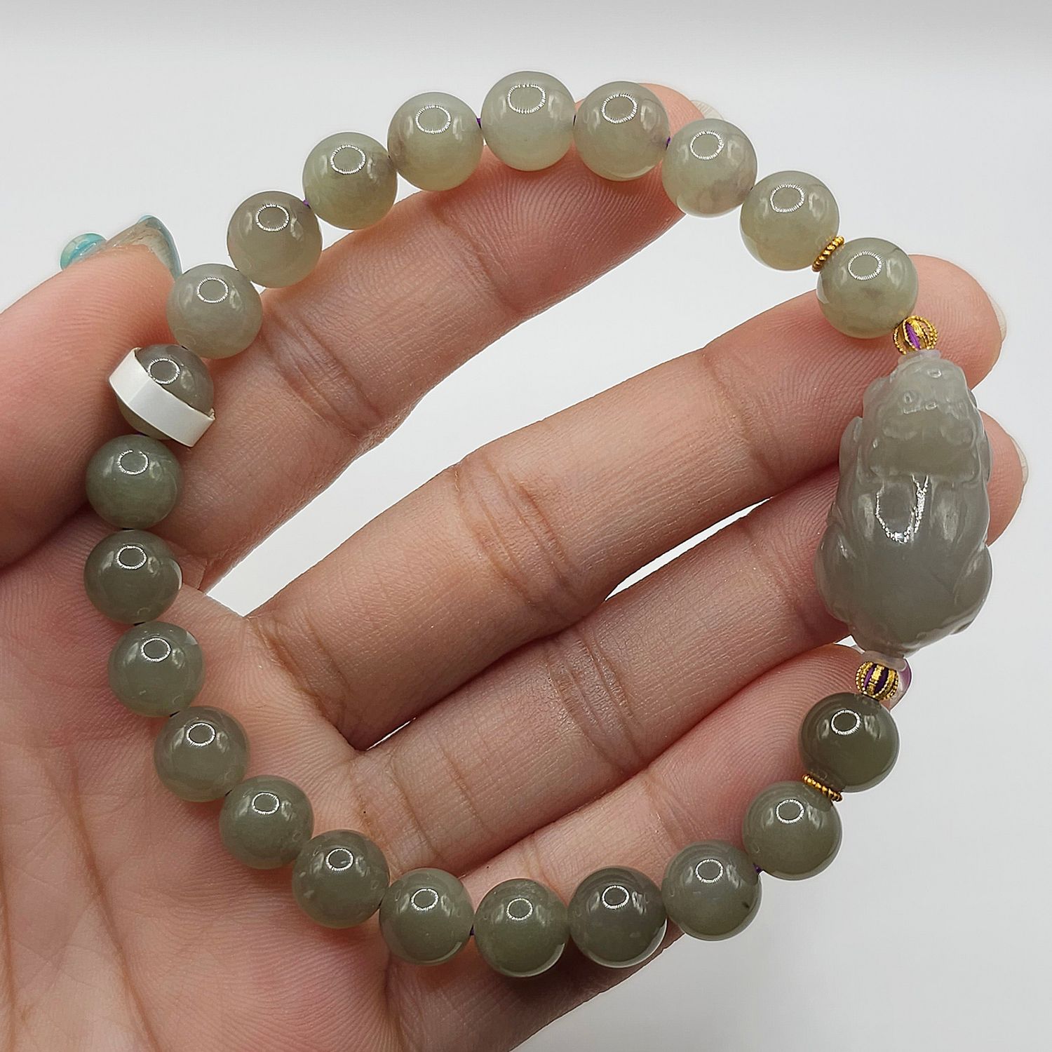 Natural Purple Jade with Pixiu - 18K