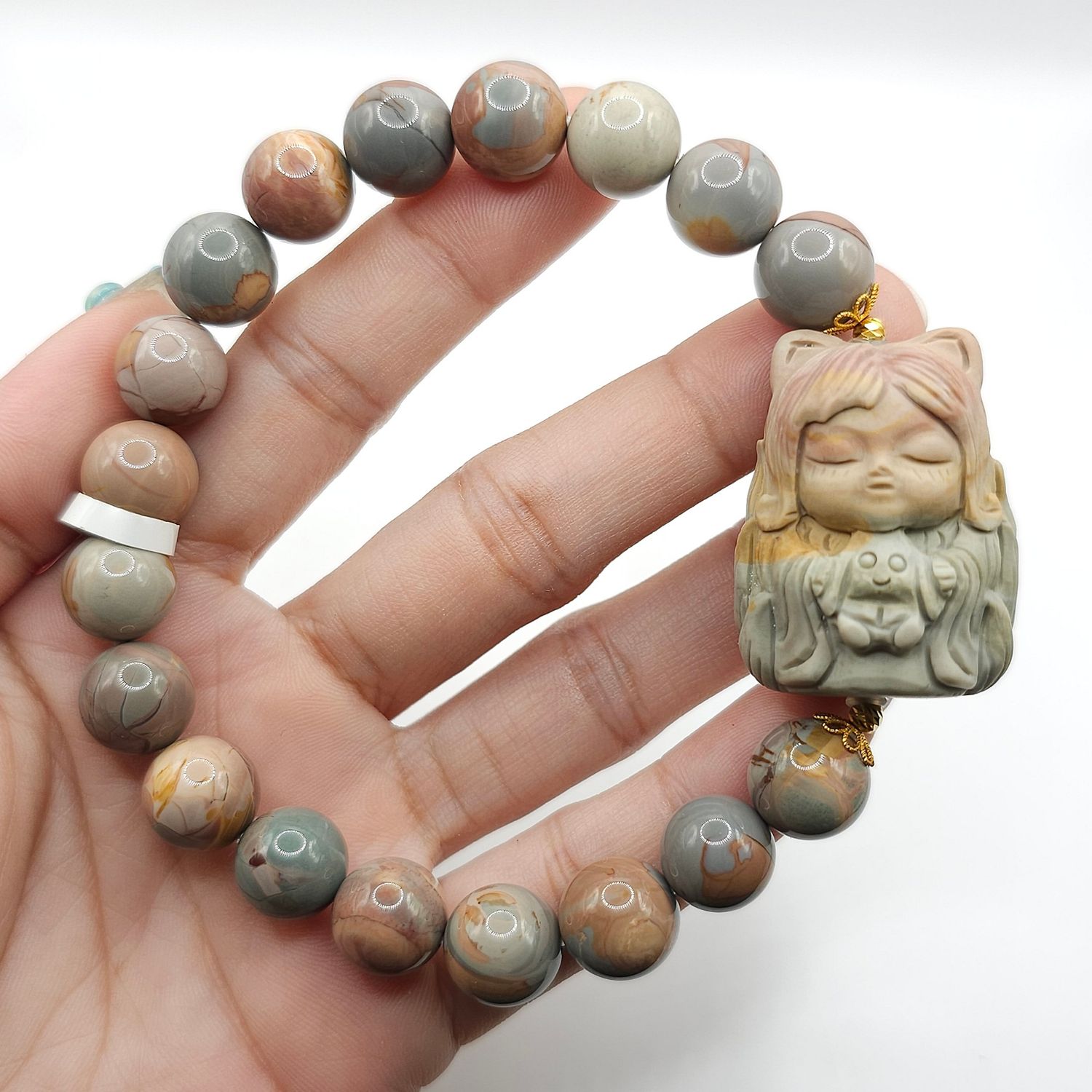 Natural Earthy Sky Alashan Agate wih 9 Tail Princess - 18K
