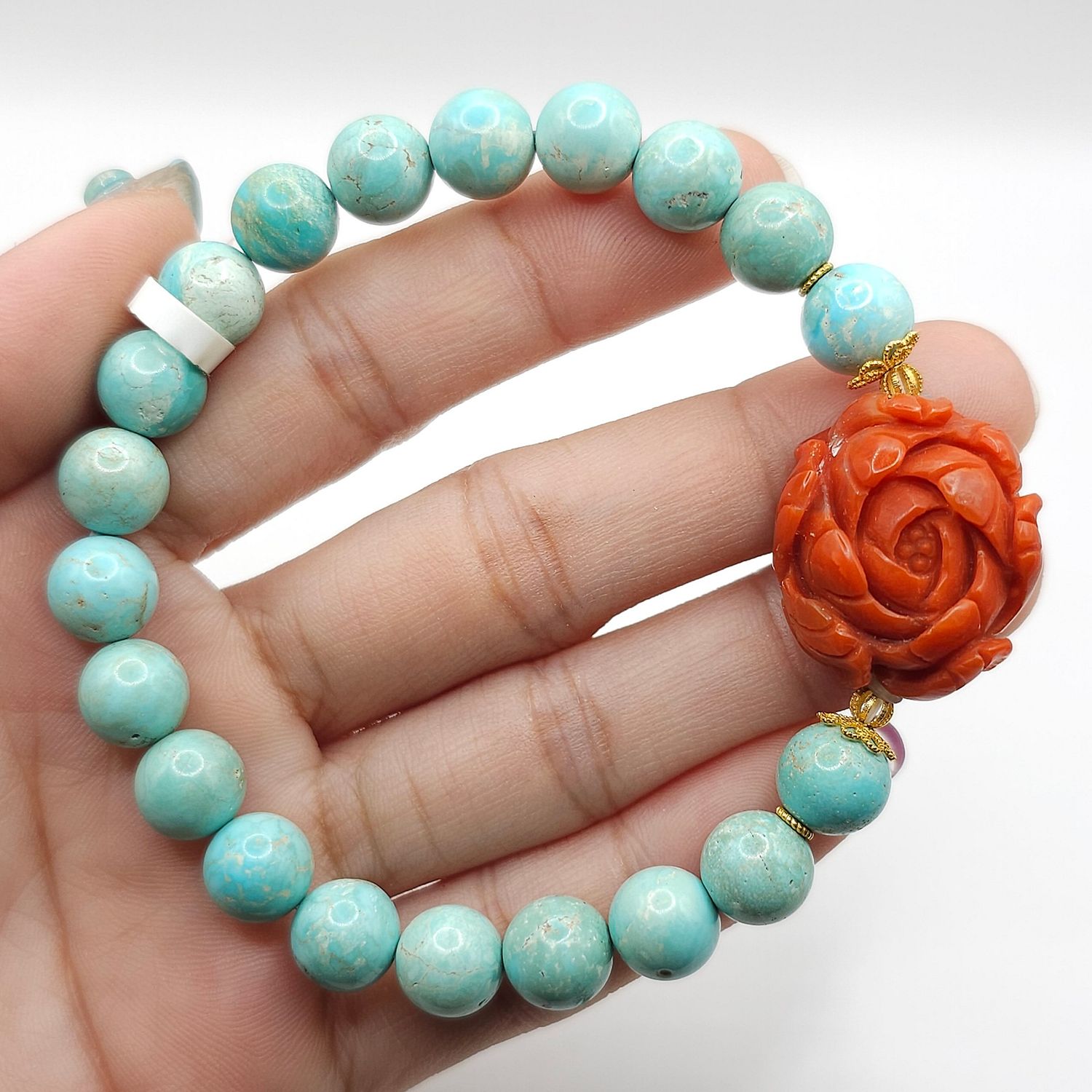 Natural Turquoise x Flower Red Coral - 18k