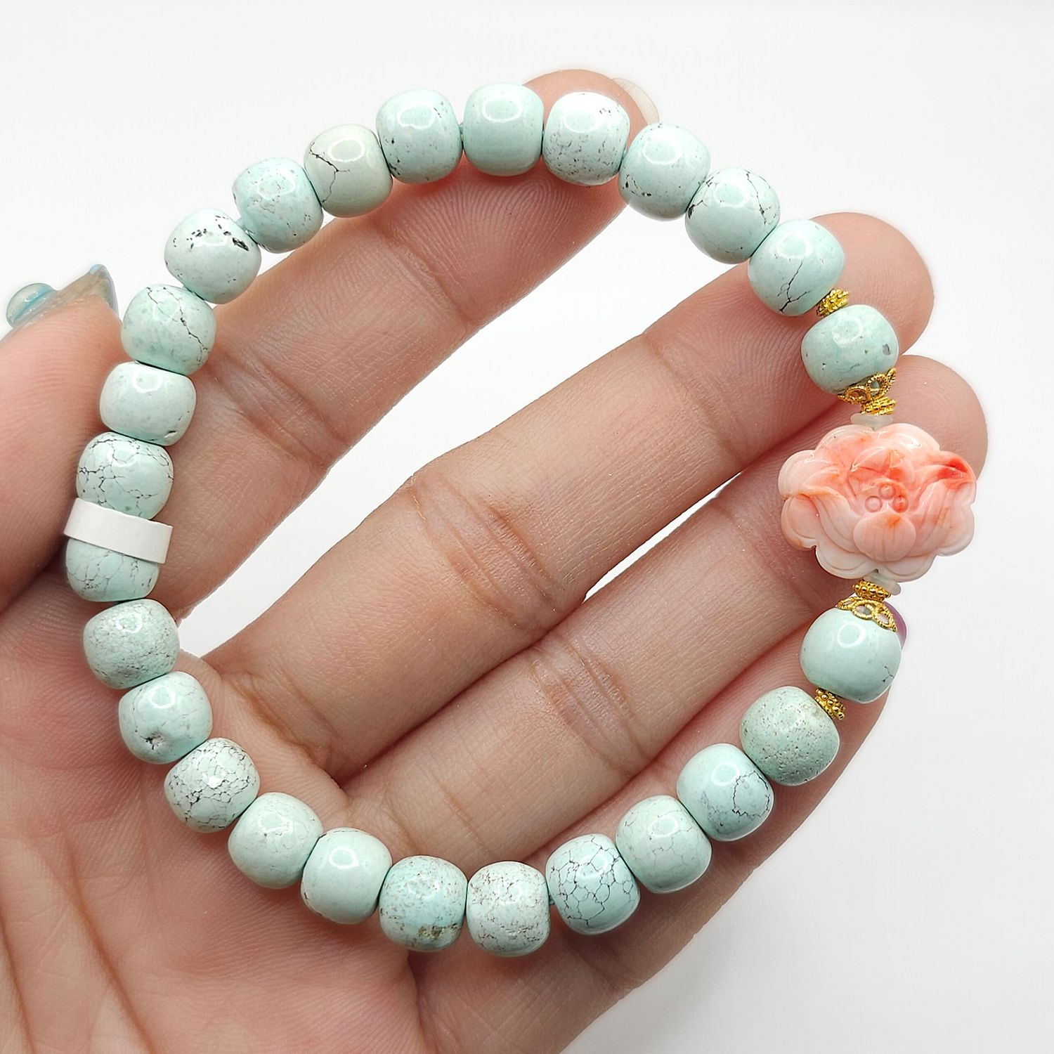 Natural Turquoise x Coral Lotus - 18k