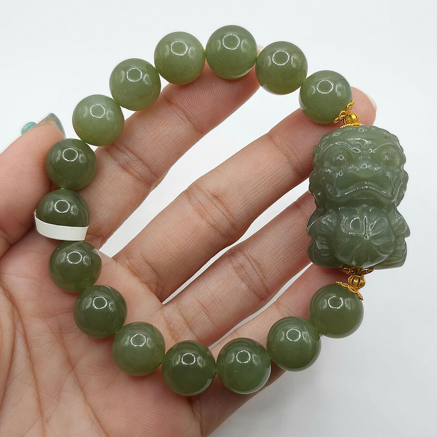Natural Hetian Jade with Fu Dog - 18K