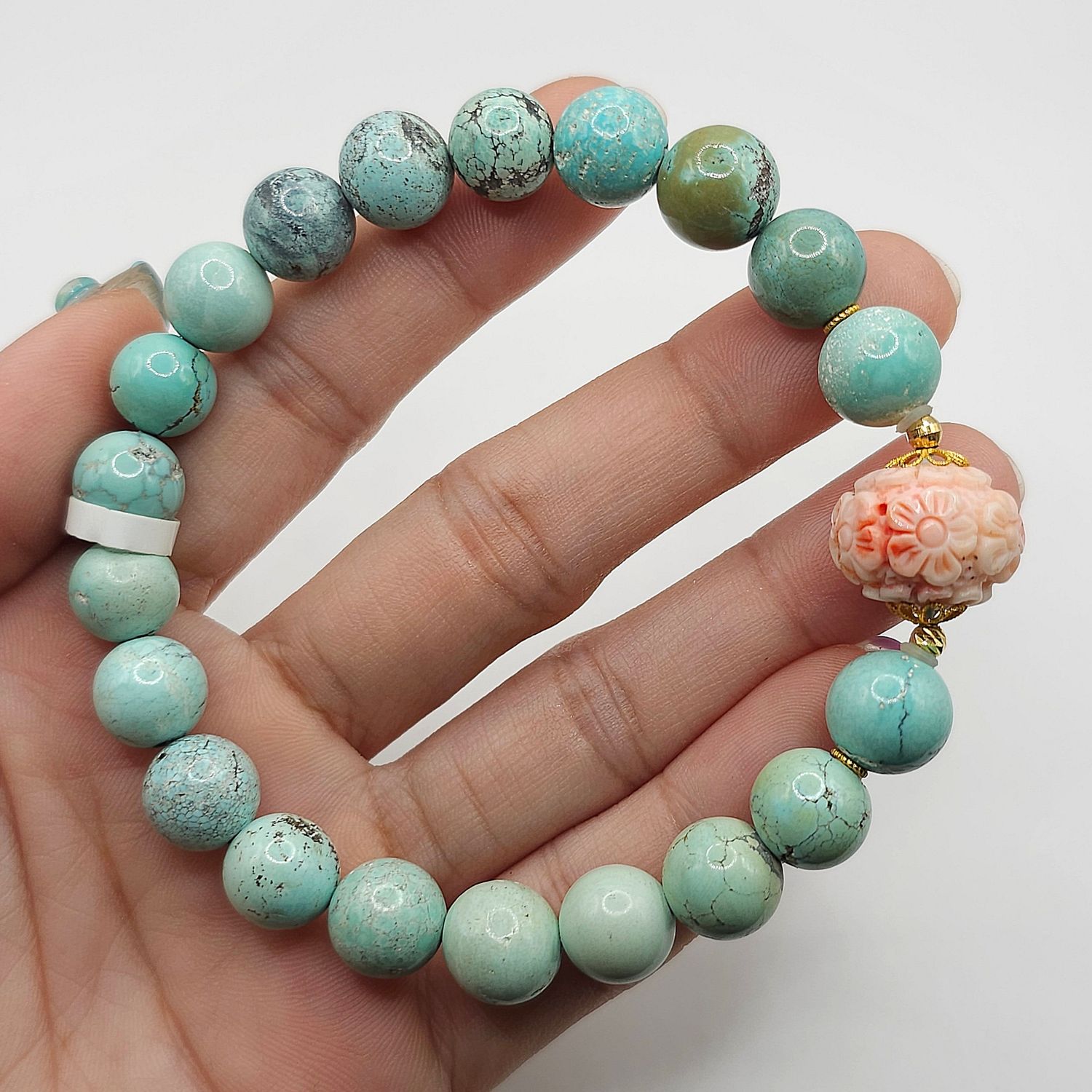 Natural Turquoise x Flower Pinkish Coral - 18k