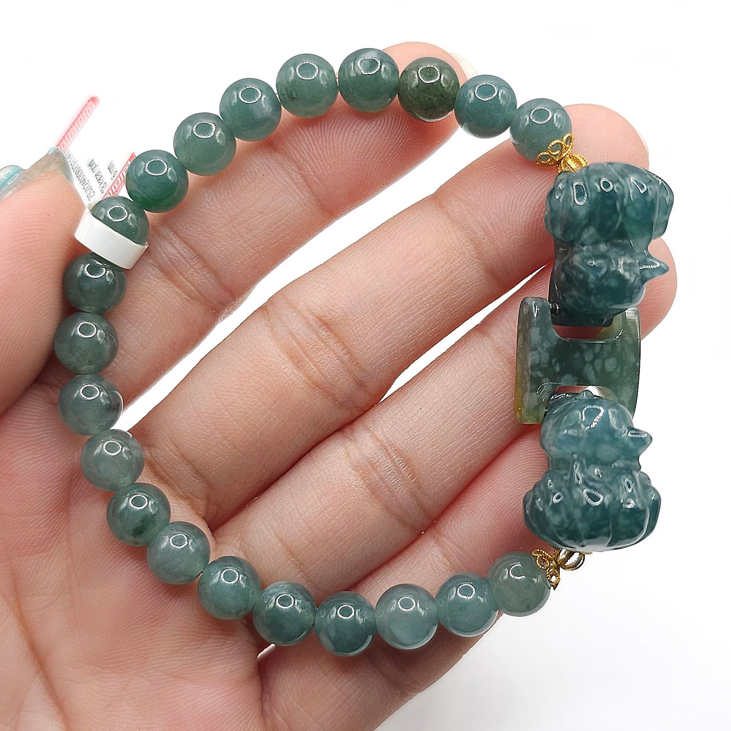 Natural Icy Blue Water Jade with 9 Tail Fox - 18K