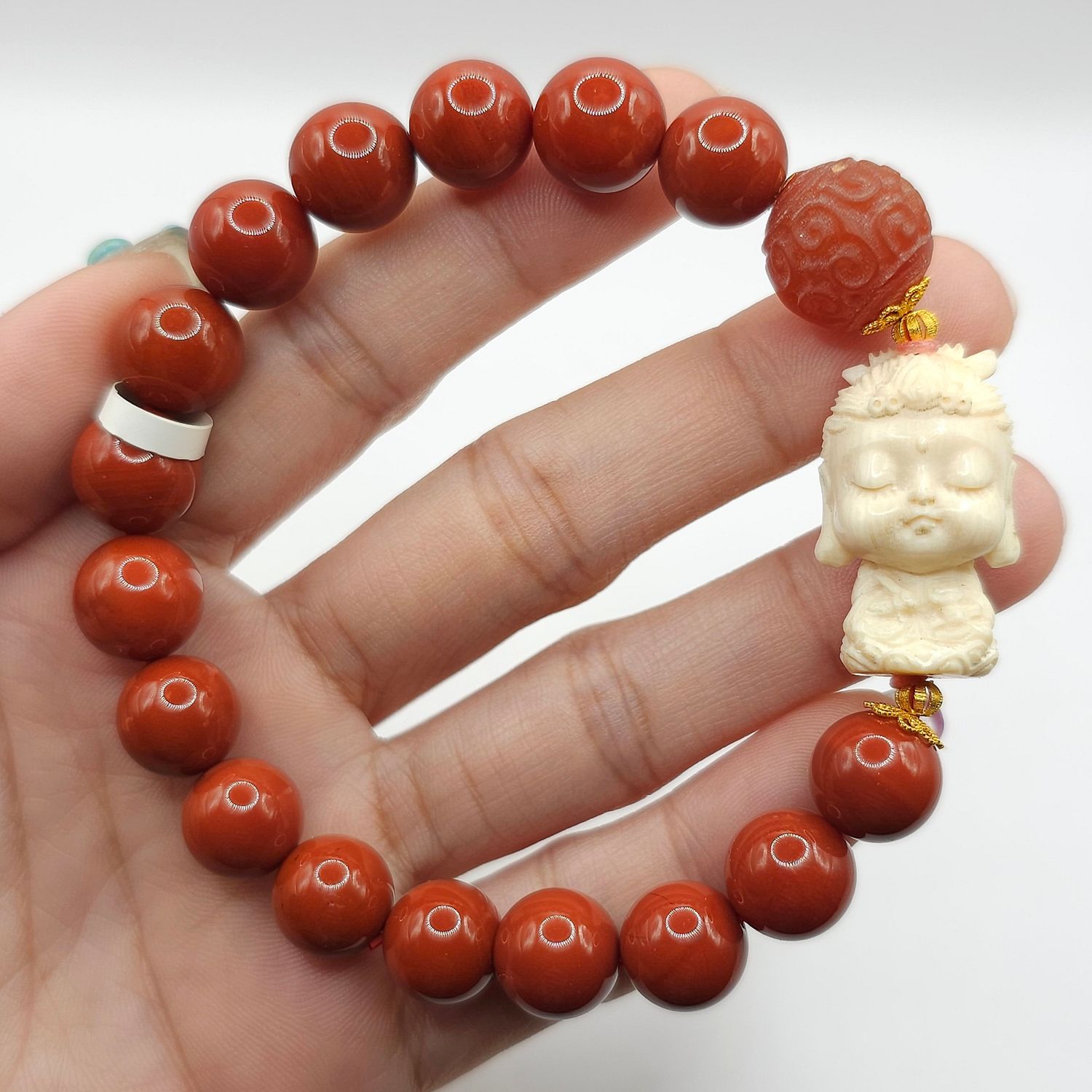 Natural Southern Red Agate x Guanyin Ivory Mammoth - 18K