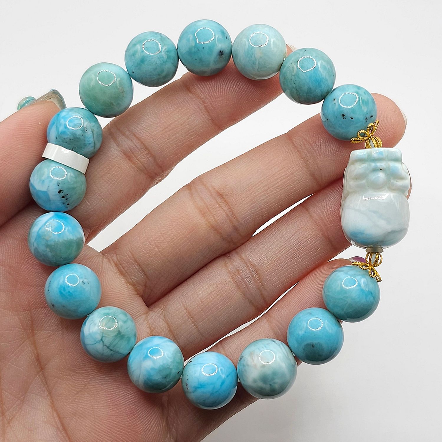 Natural Larimar with Pixiu - 18K