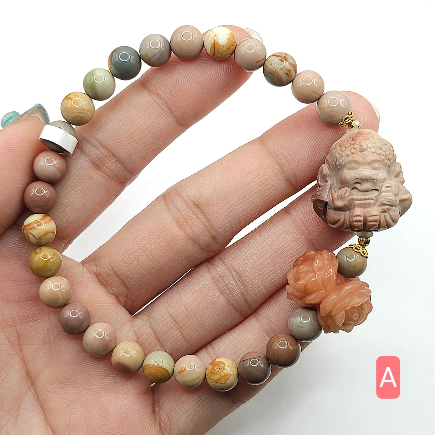 Natural Alashan Agate with Ganesha - 18K