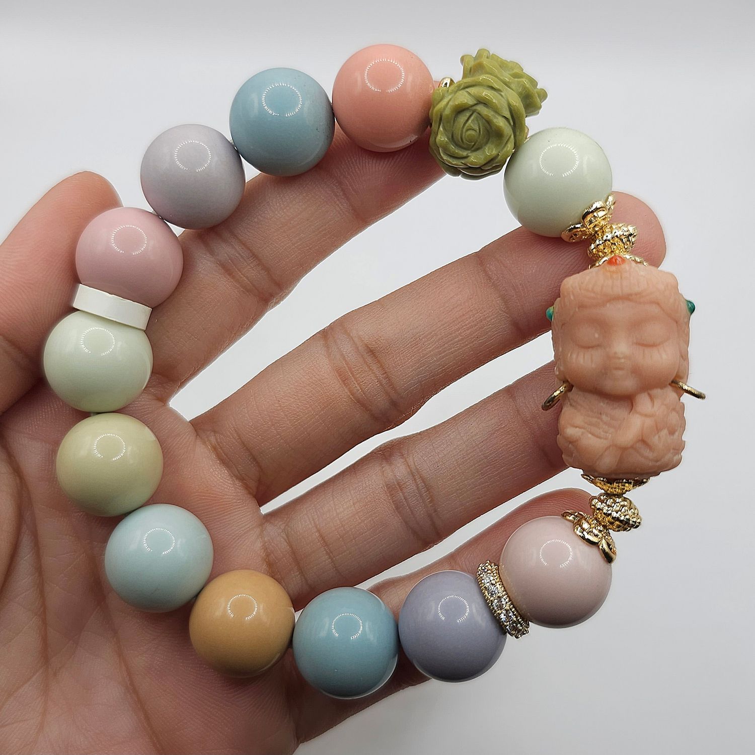 Natural Pastel Alashan Agate with Guanyin