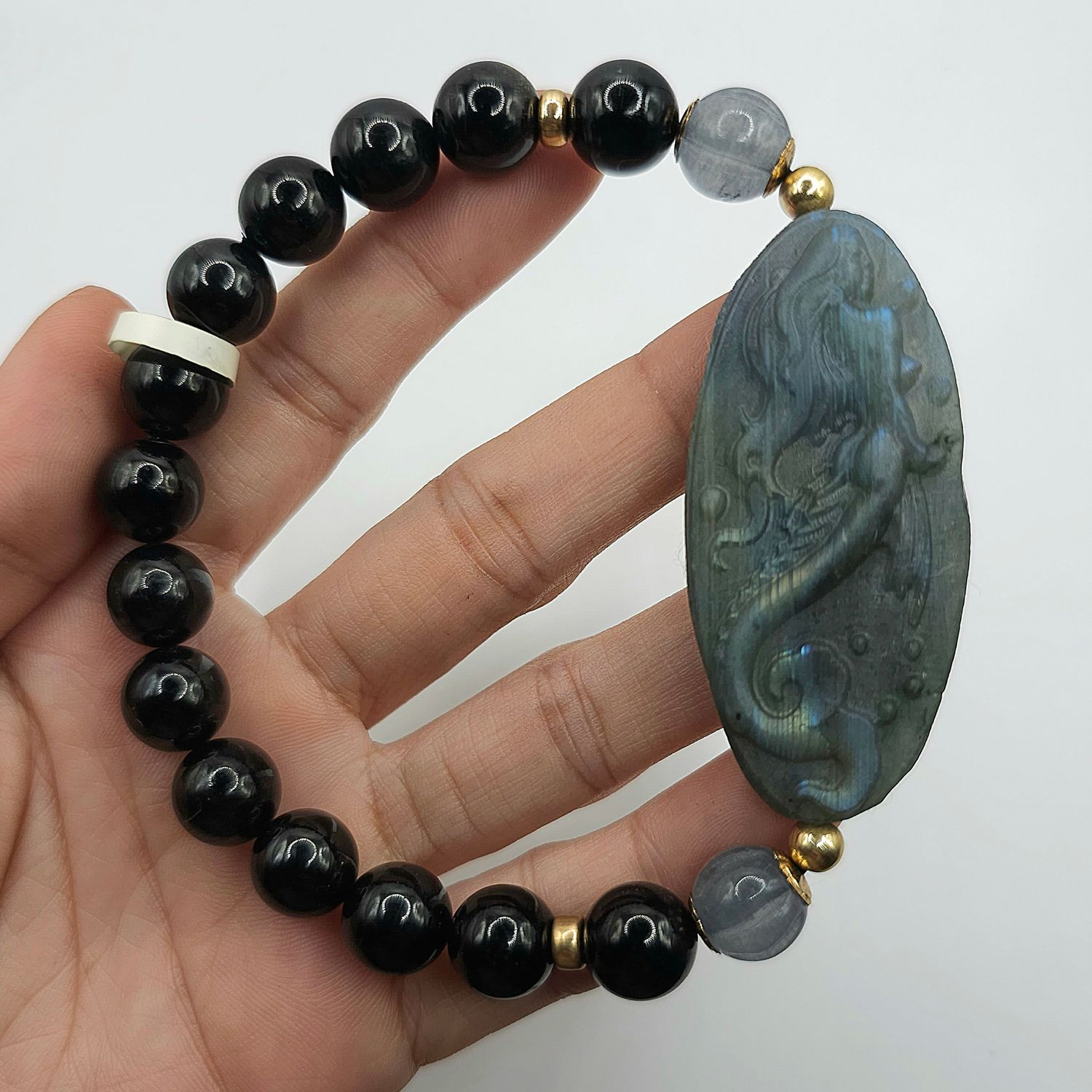 Natural Black Tourmaline with Mermaid