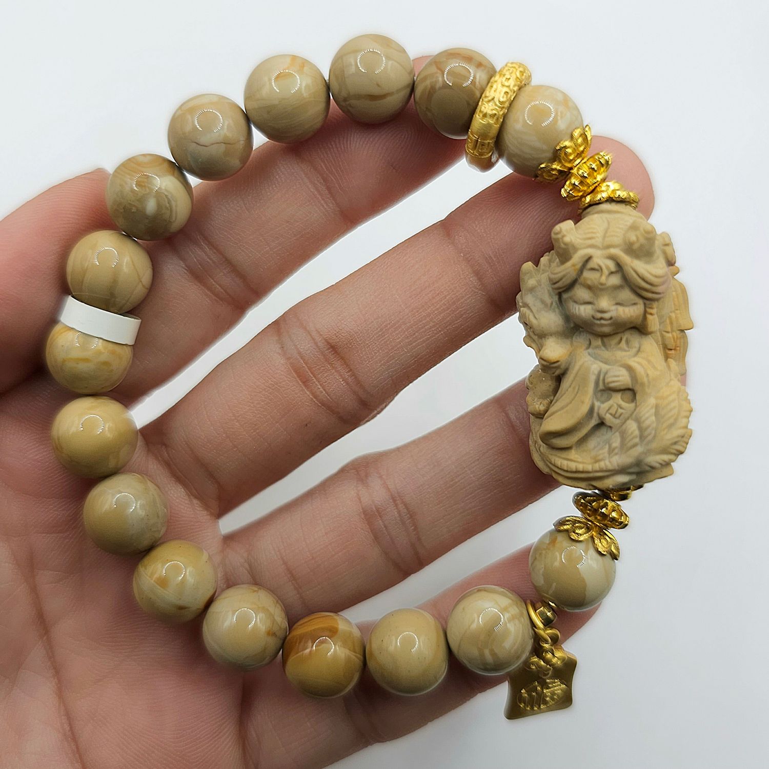 Natural Caramel Alashan Agate with Dragon Goddess