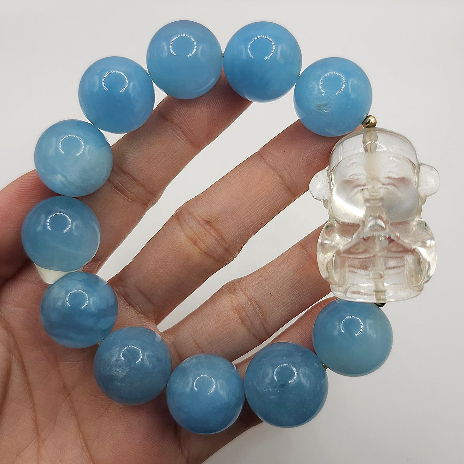 Natural Aquamarine x Clear Quartz Fu Lu Shou - 18K