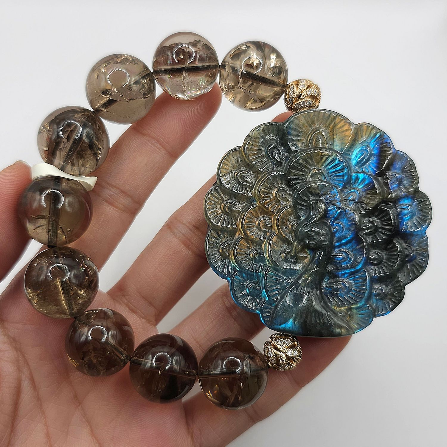 Natural Rainbow Smoky Quartz x Labradorite Peacock - Oversized
