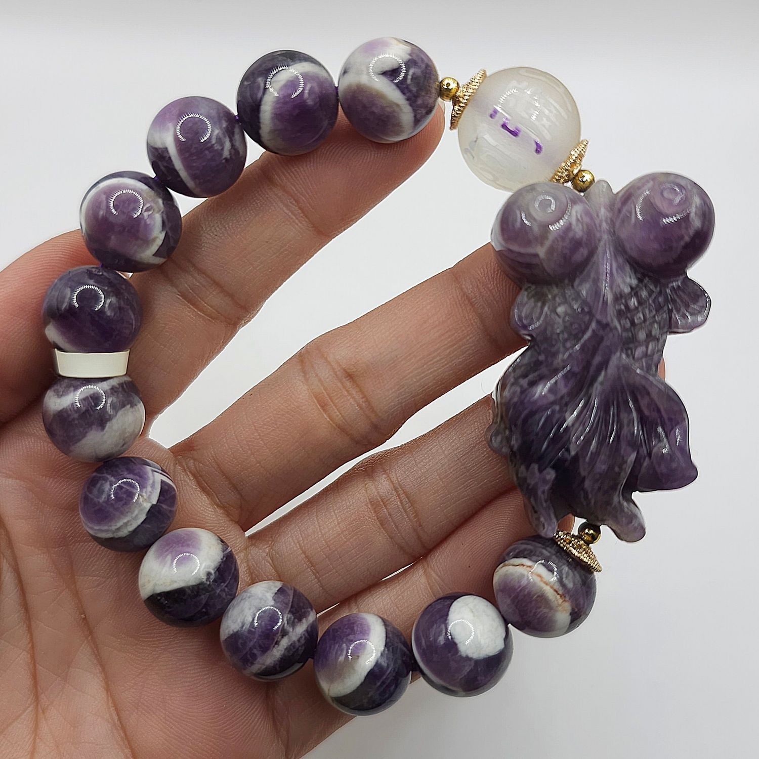 Natural Dream Amethyst with Fish &amp; Mantra