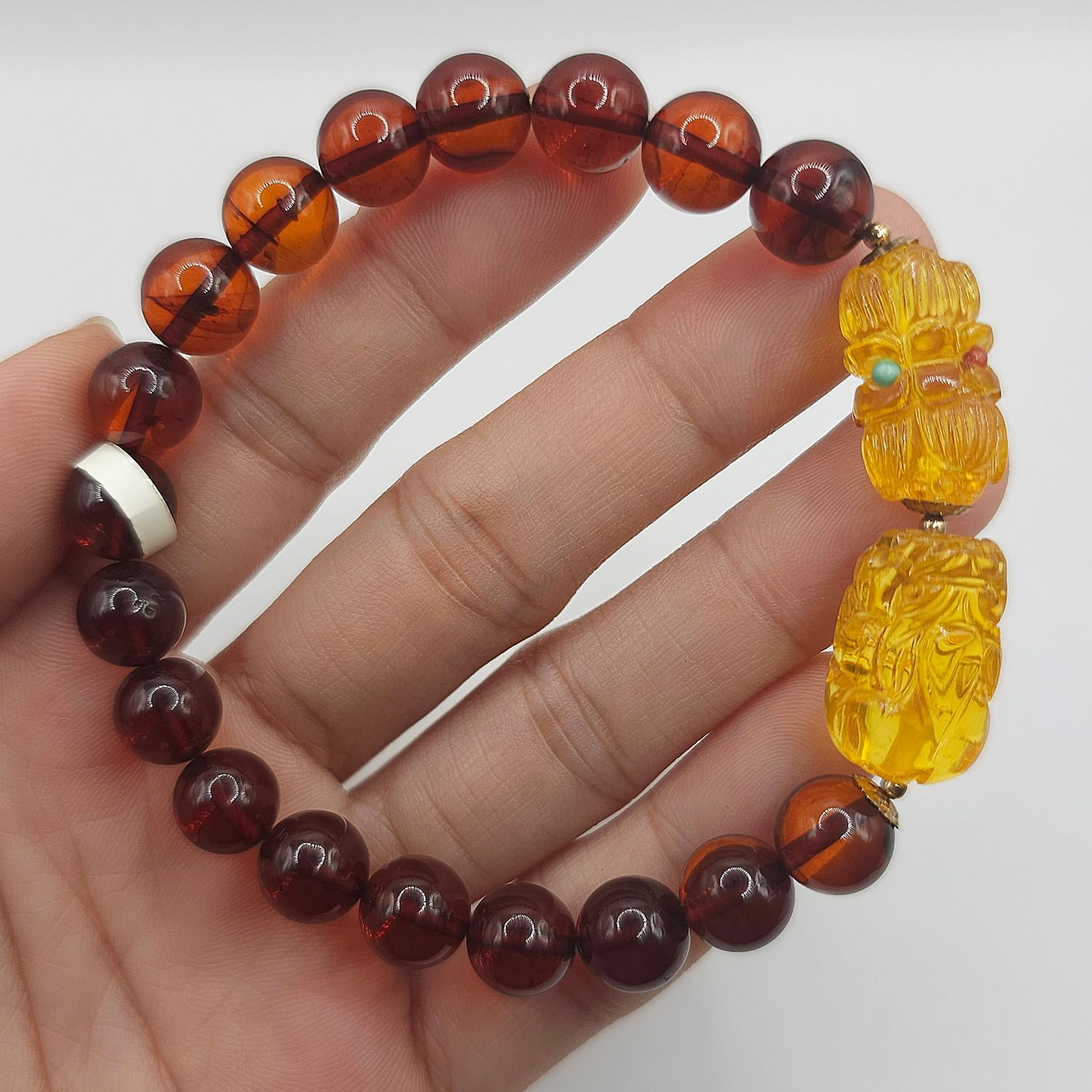 Natural Amber with Pixiu &amp; Lotus