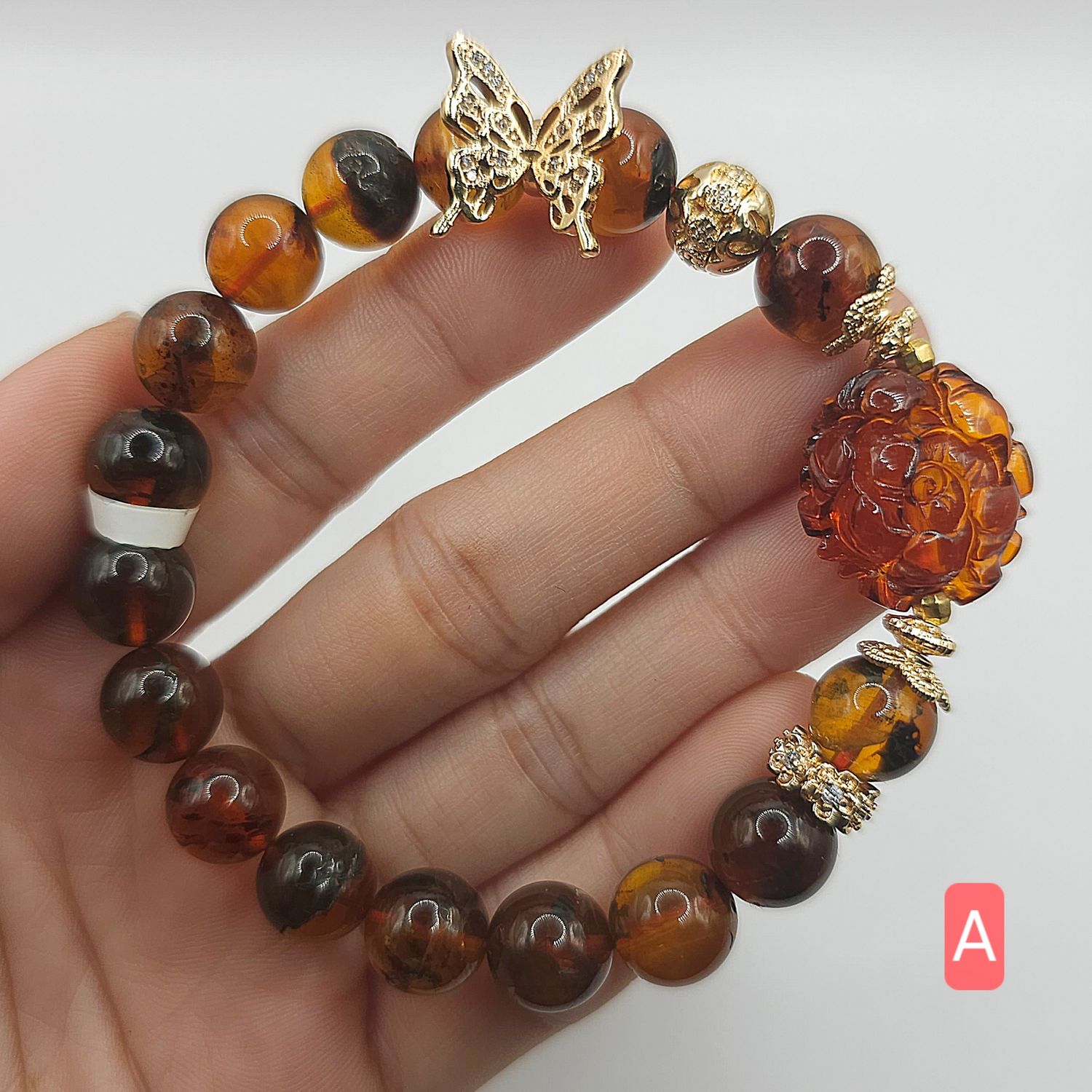 Natural Amber with Flower
