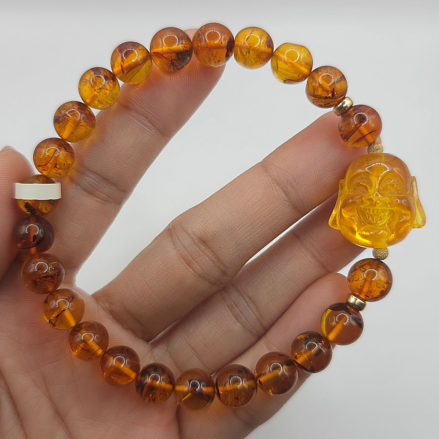 Natural Flower Amber with Laughing Buddha