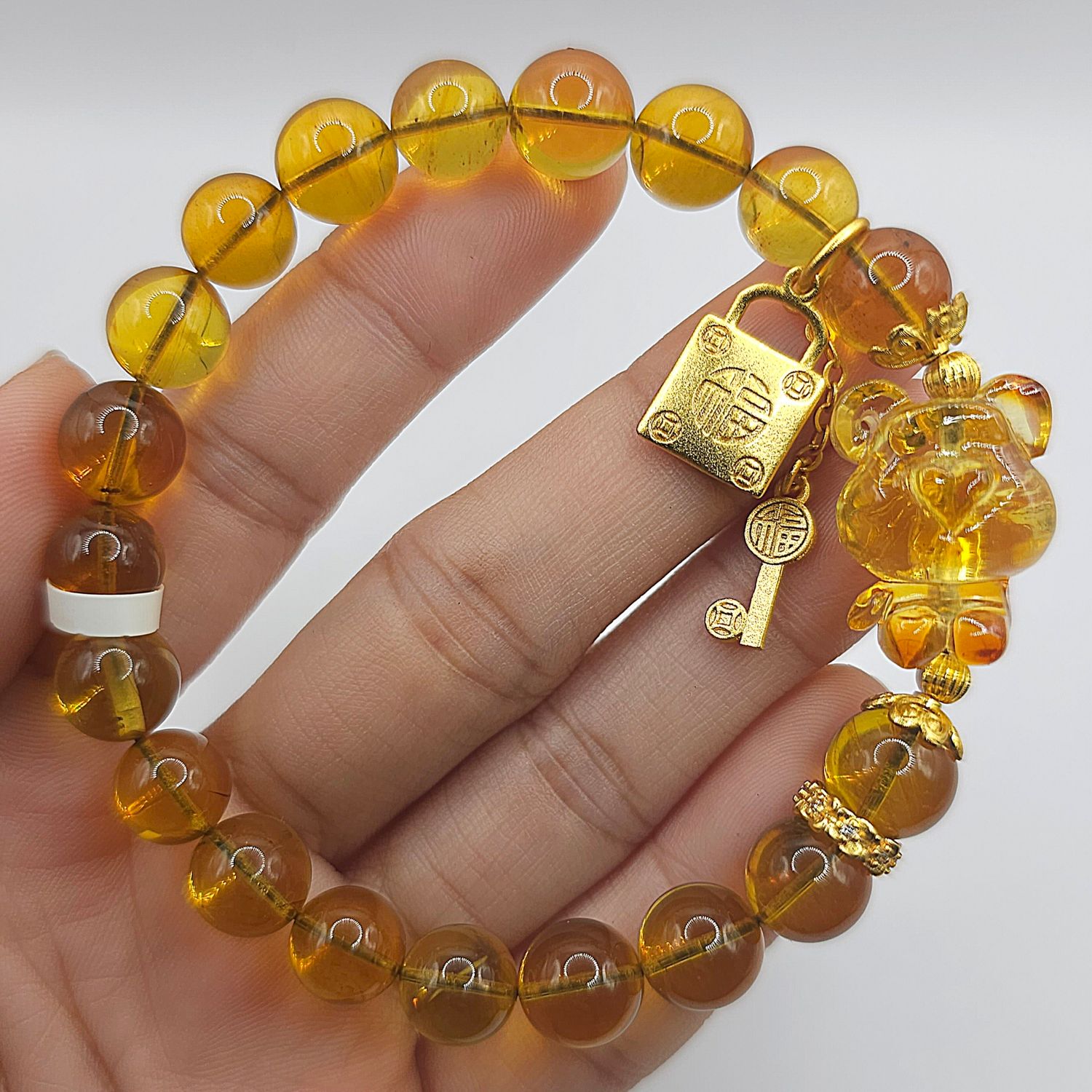 Natural Blue Amber with Bear