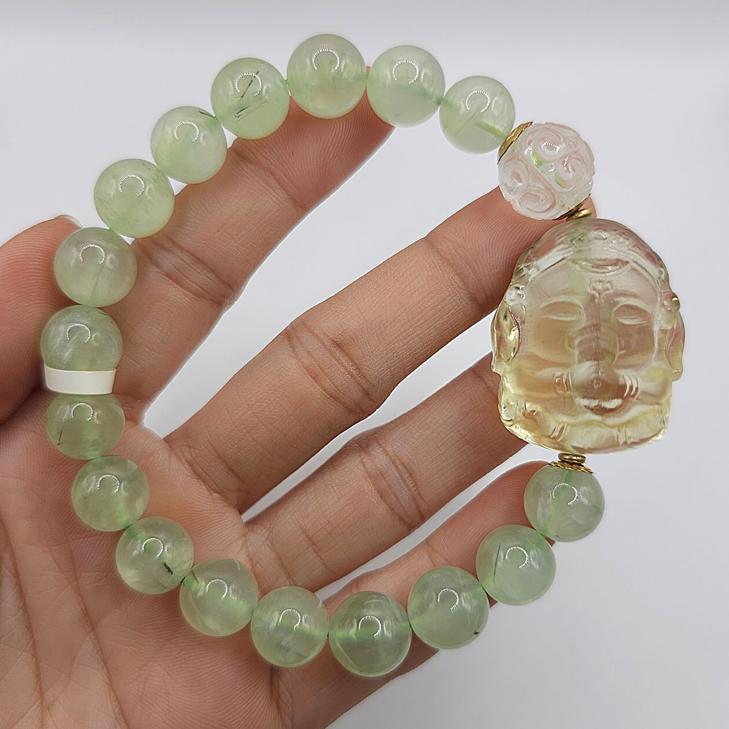 Natural Prehnite x Citrine Ganesha with Clear Quartz Lucky Turn