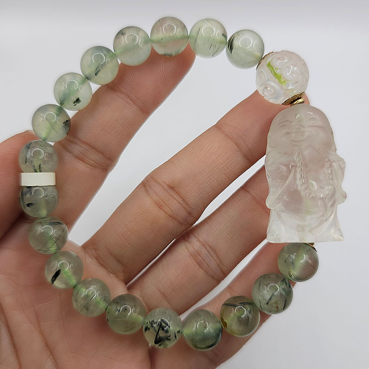 Natural Prehnite x Clear Quartz Buddha &amp; Lucky Turn