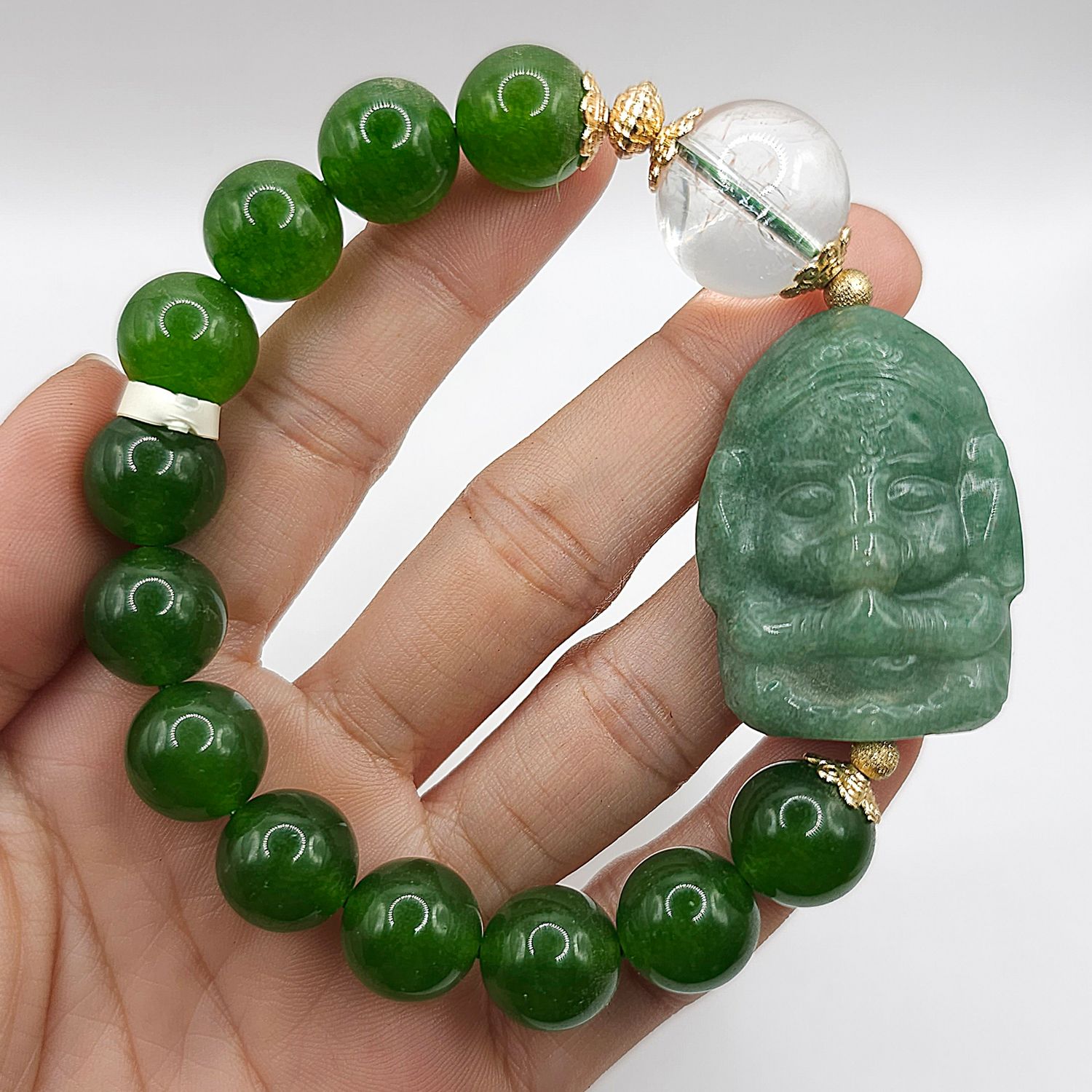 Natural Chalcedony with Ganesha x Clear Quartz