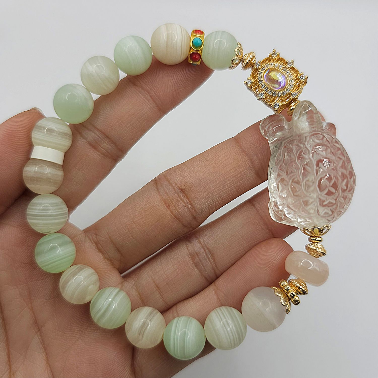Natural Calcite x Clear Quartz Money Toad