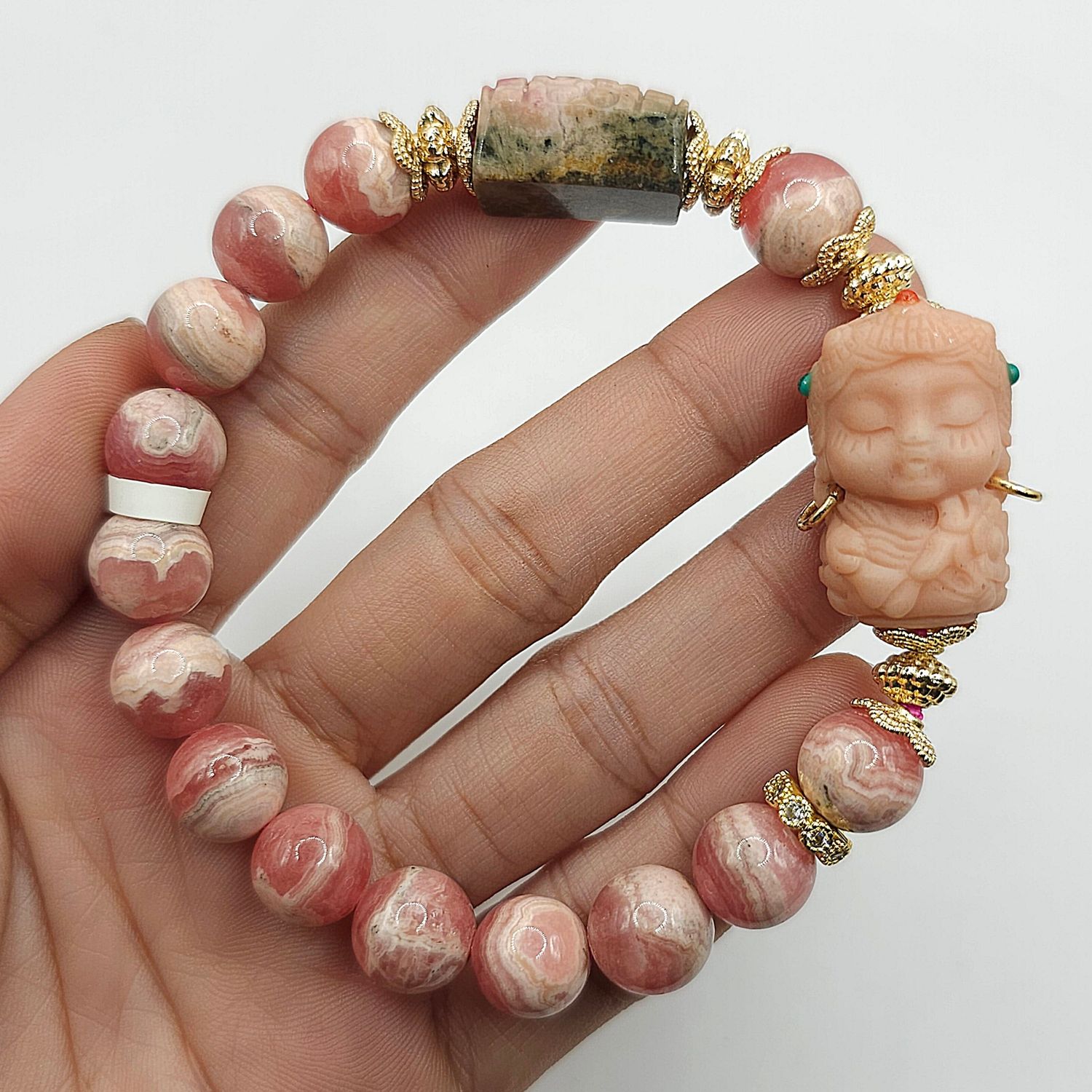 Natural Rhodochrosite x Alashan Agate Guanyin