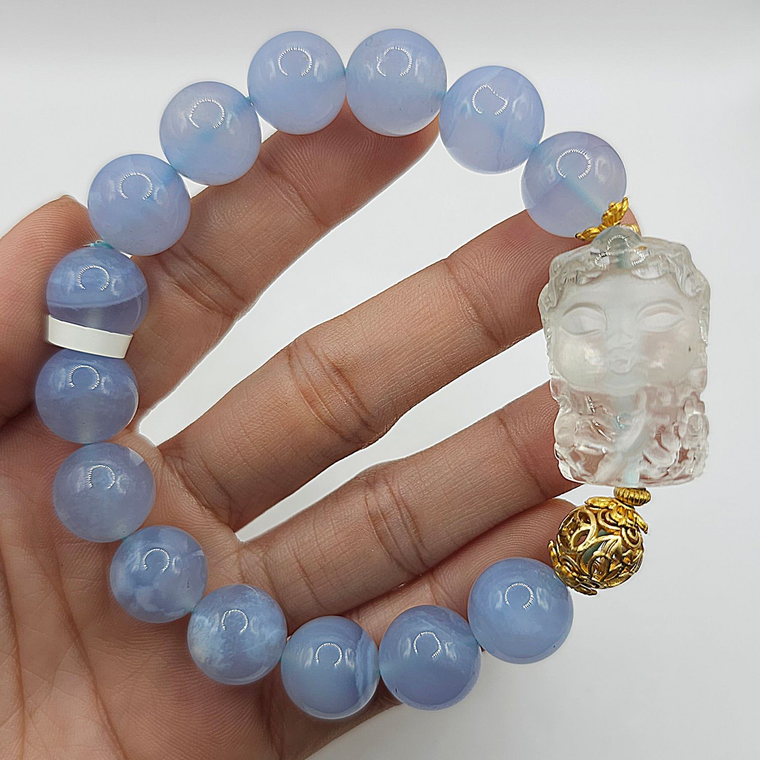 Natural Blue Lace Agate with Guanyin Clear Quartz