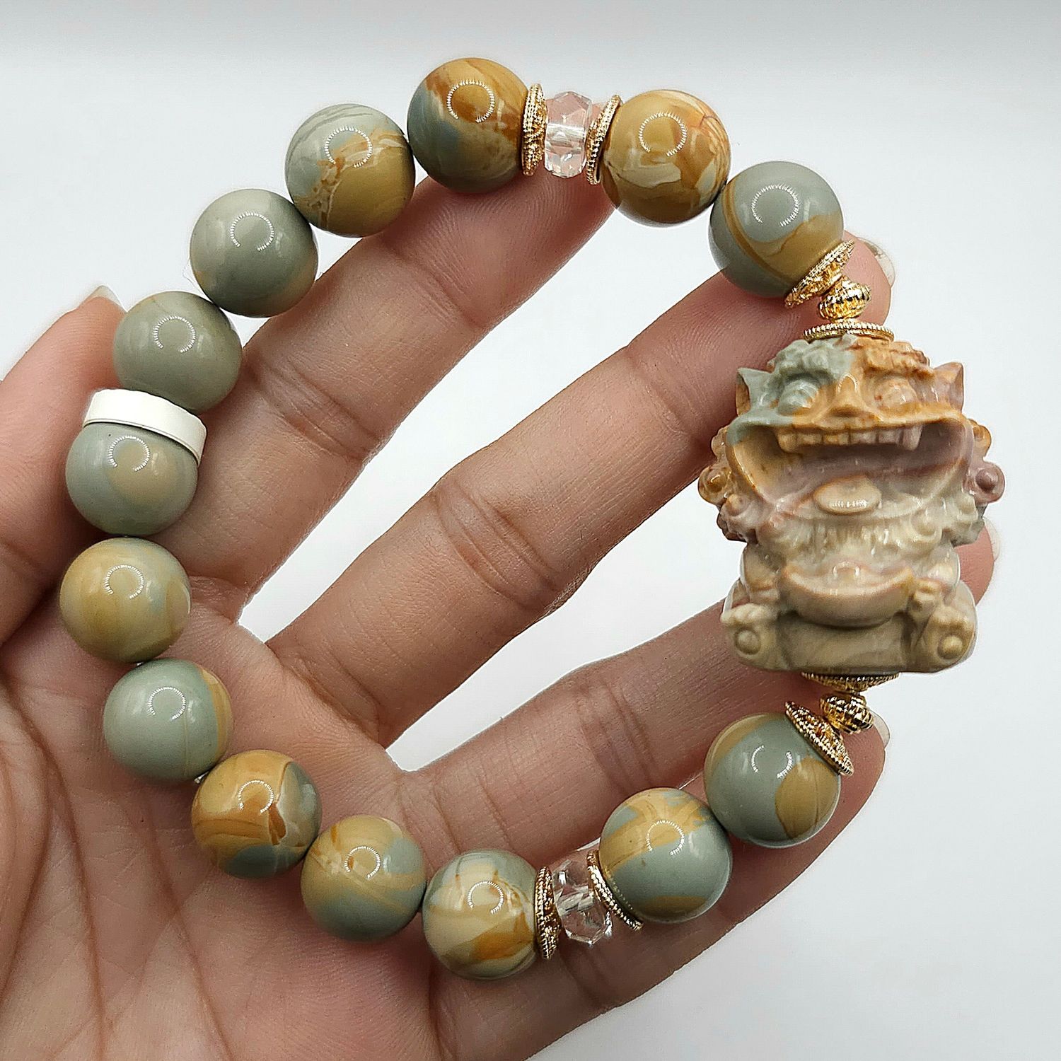 Natural Blue Sea Alashan Agate with Lion Money Eater
