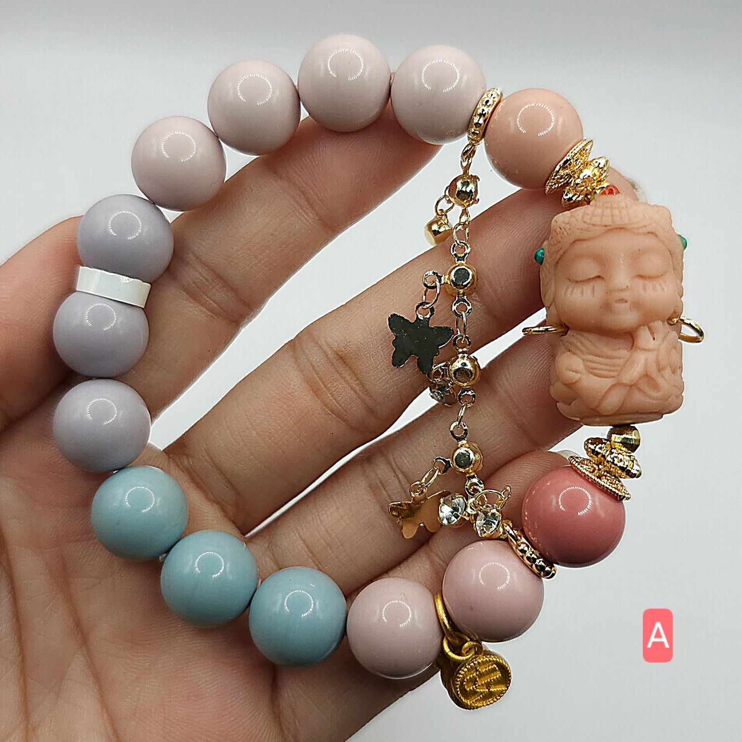 Natural Macaroon Alashan Agate with Guanyin