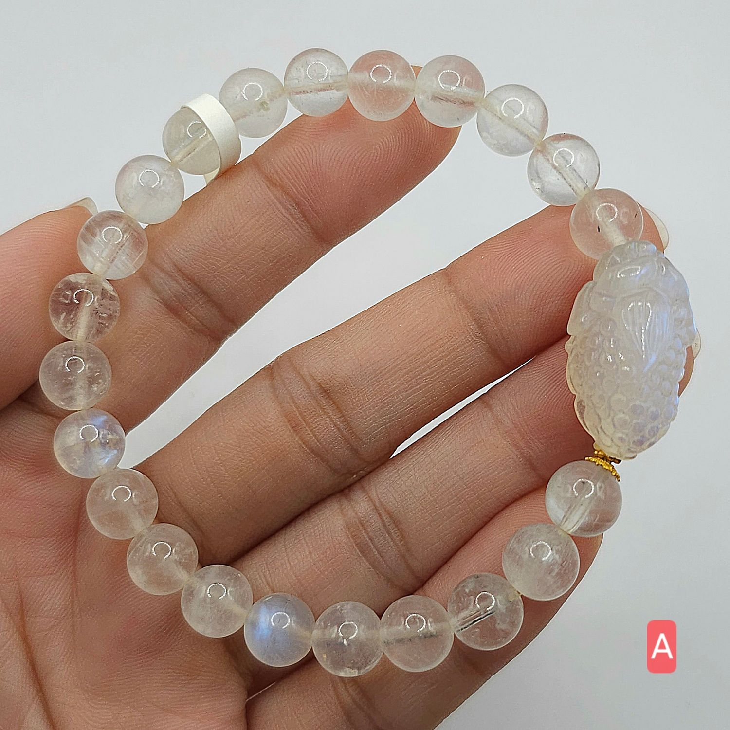 Natural Blue Moonstone with Pixiu - 18k