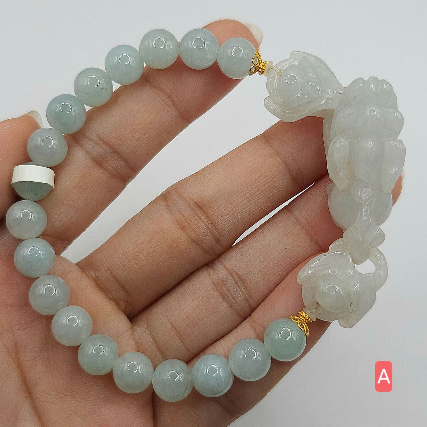 Natural Burma Ice Jade with Pixiu - 18K
