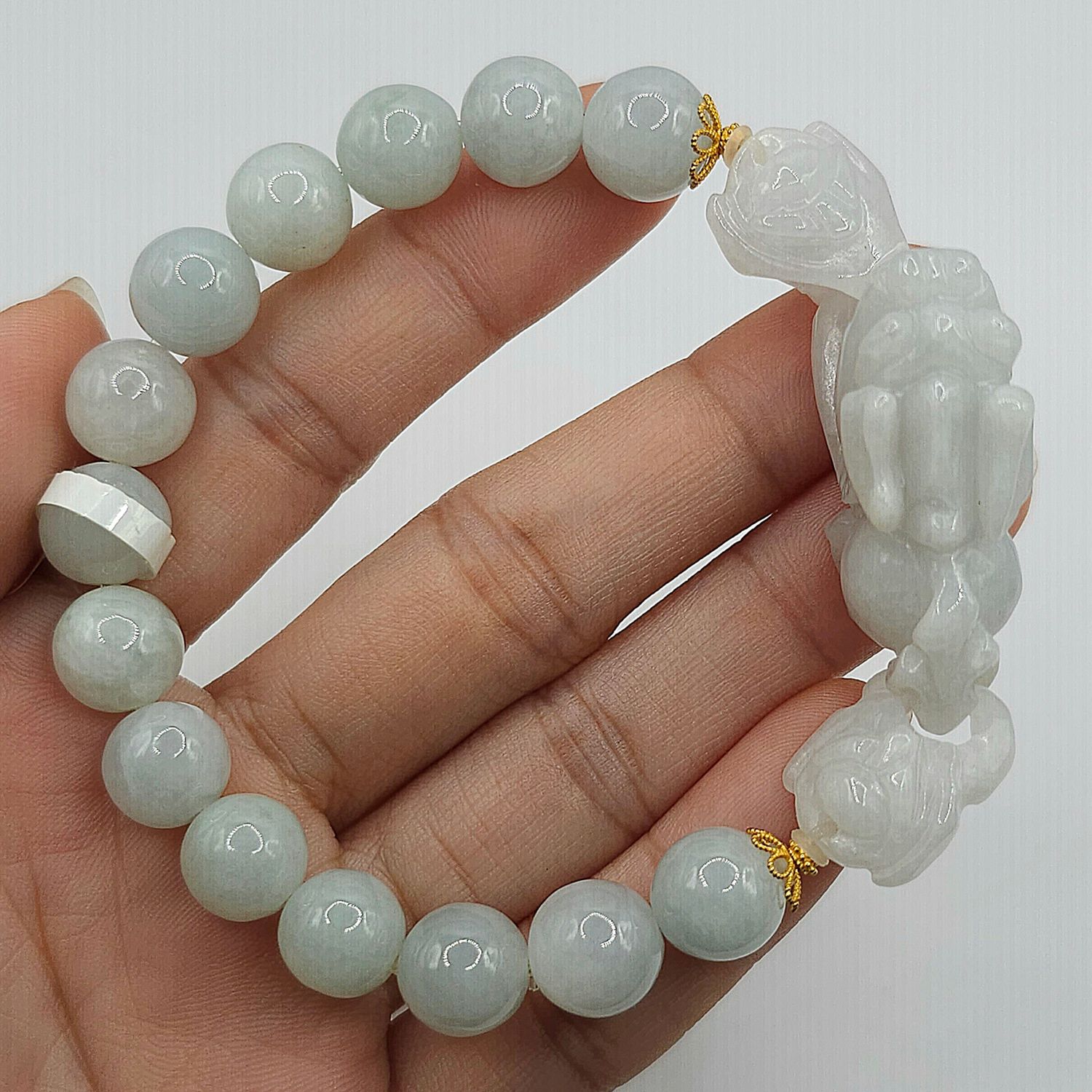Natural Burma Ice Jade with Pixiu - 18K