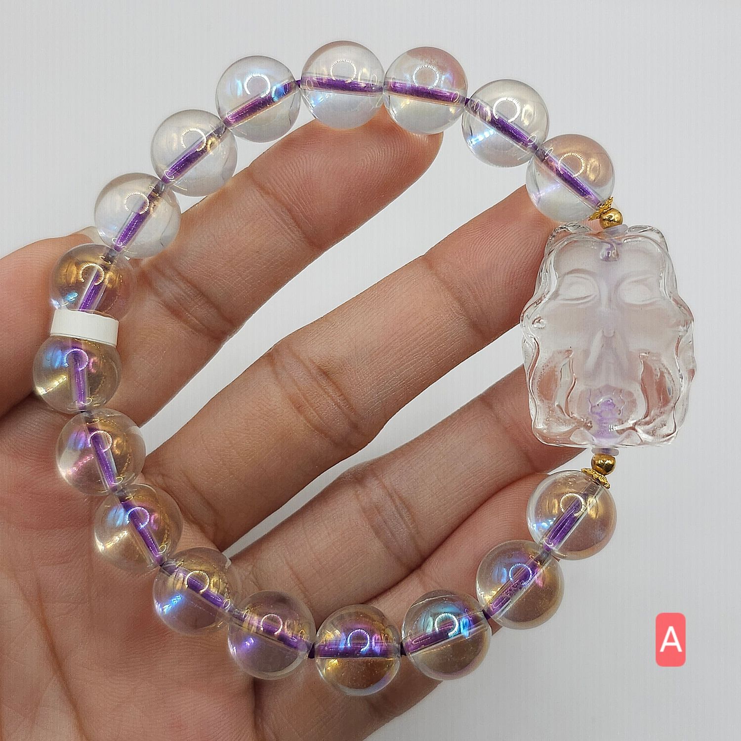 Natural Aura Quartz with Guanyin/9 Tail Princess - 18K