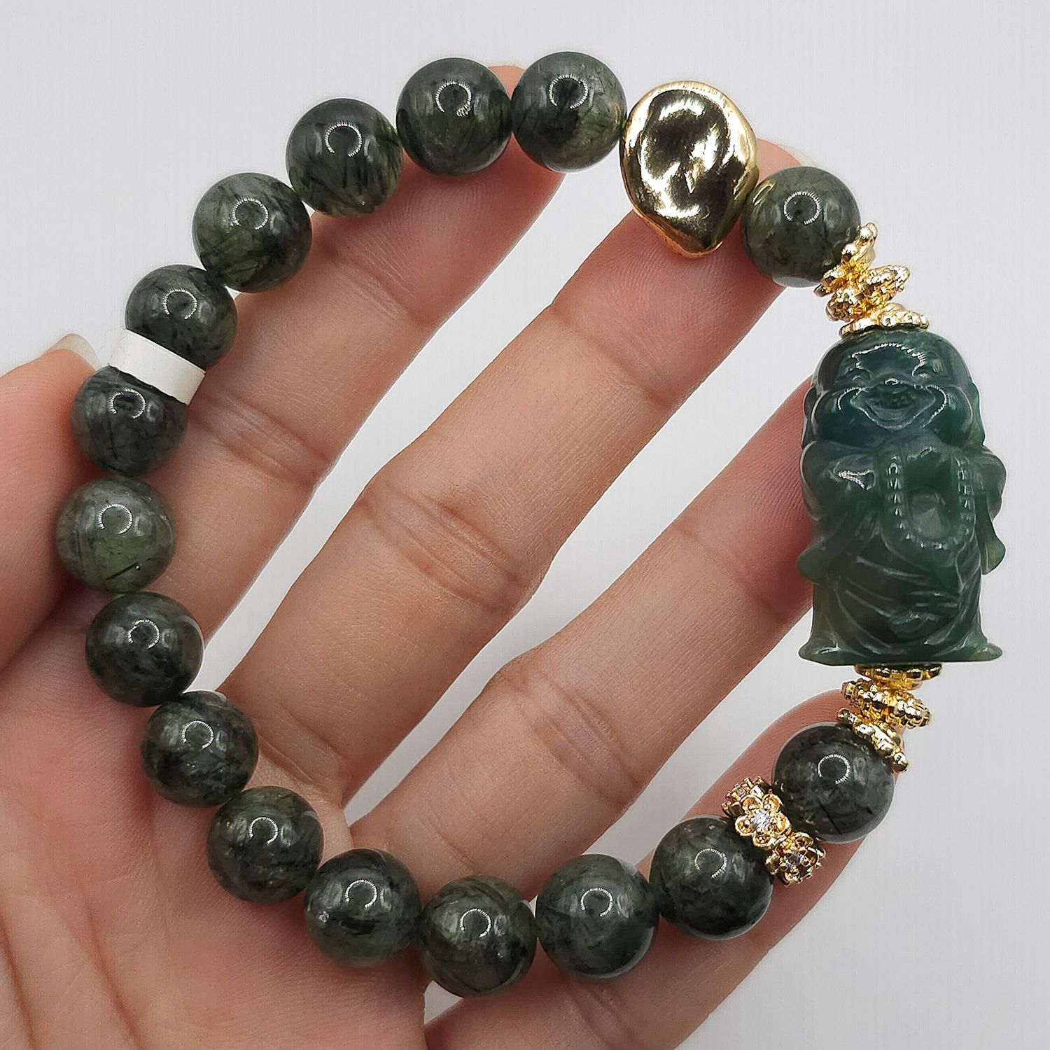 Natural Green Ruti x Alashan Agate Buddha