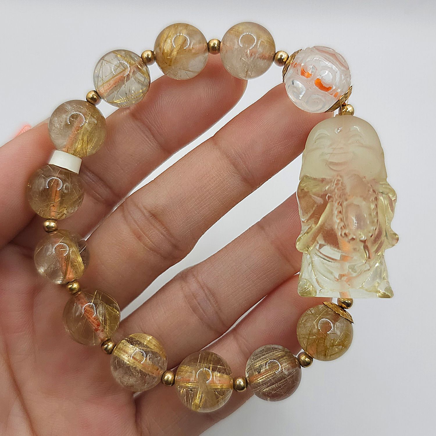 Natural Golden Ruti x Citrine Buddha x Clear Quartz Lucky Turn