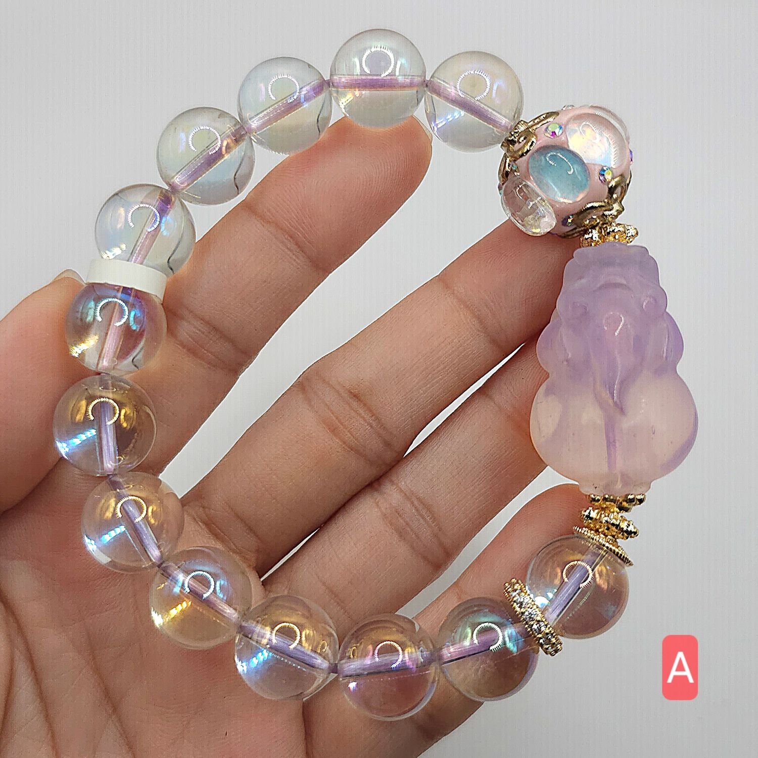 Natural Aura Quartz x Pink Opal Dragon Pixiu