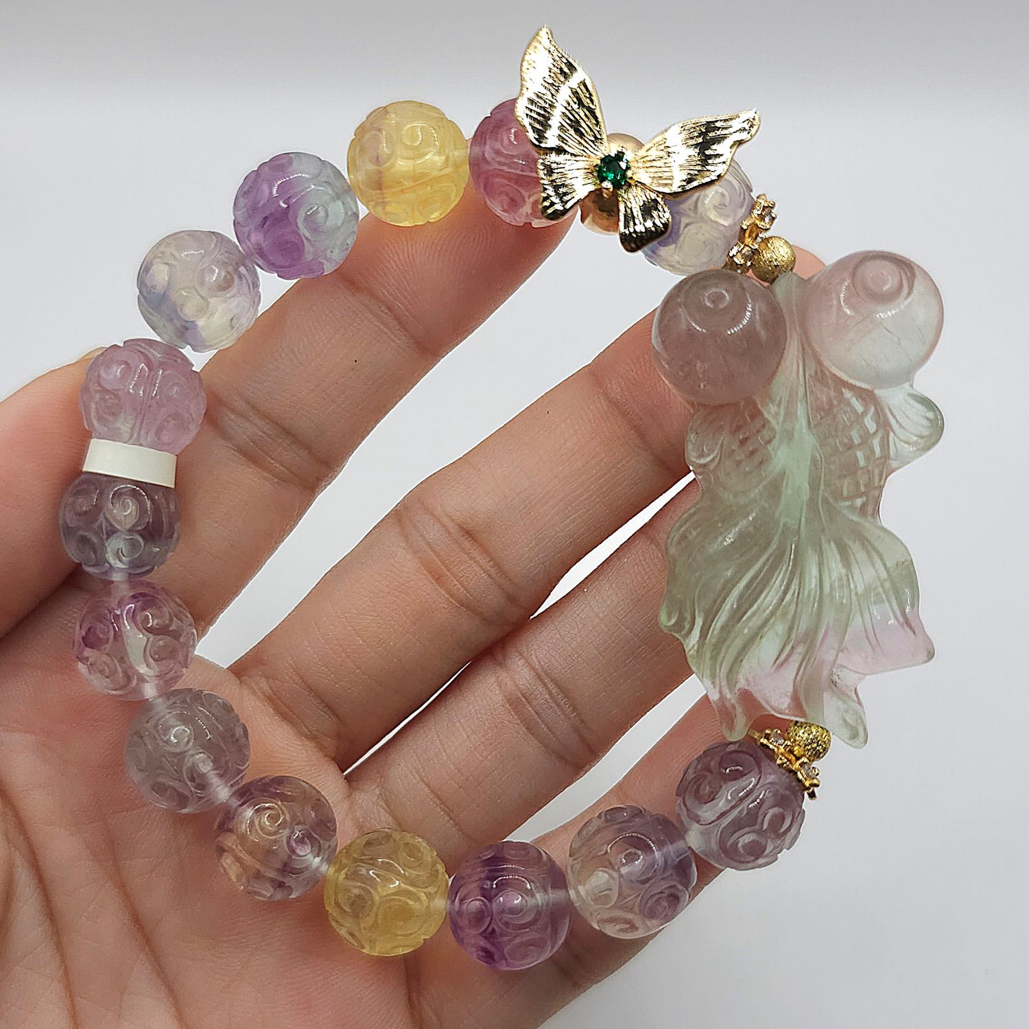 Natural Flourite Lucky Turn with Fish