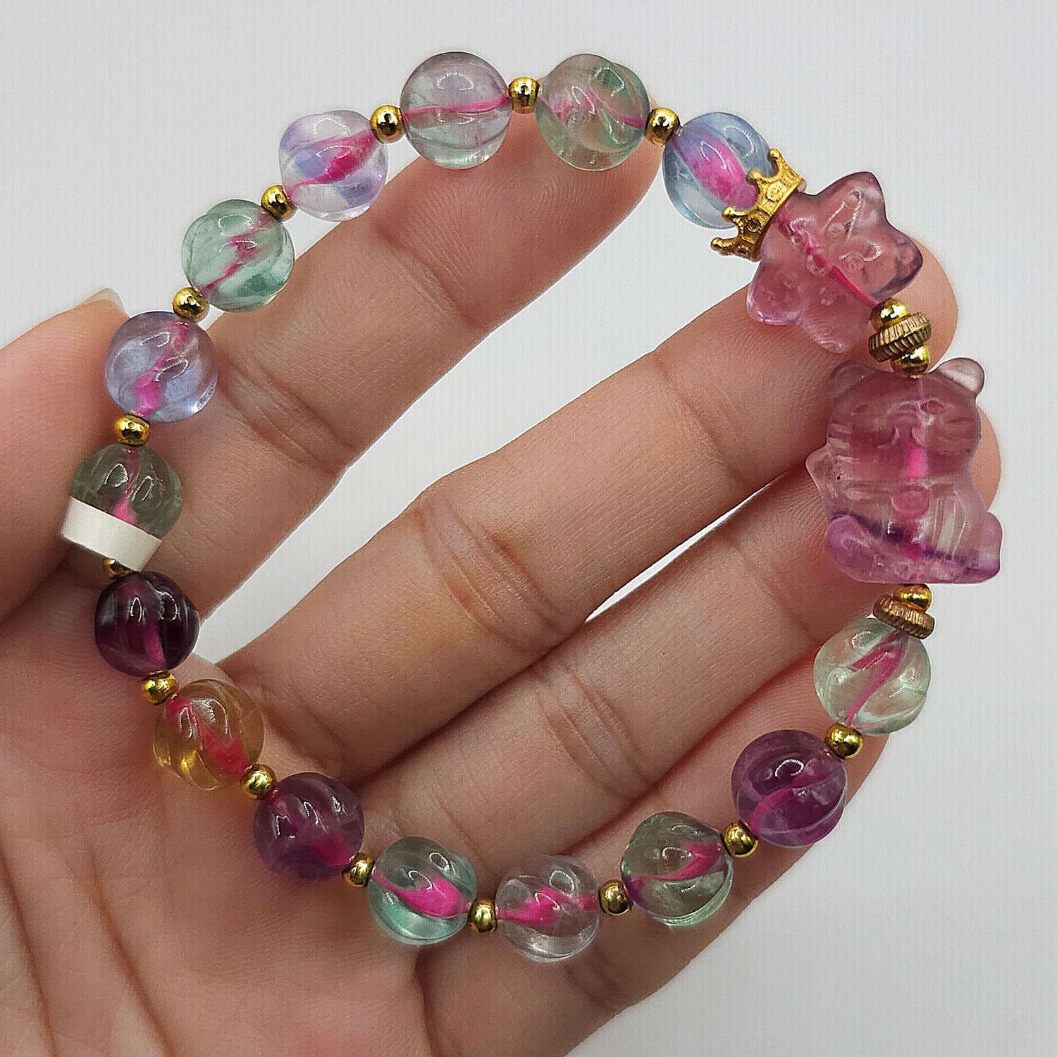 Natural Flourite with Lucky Cat