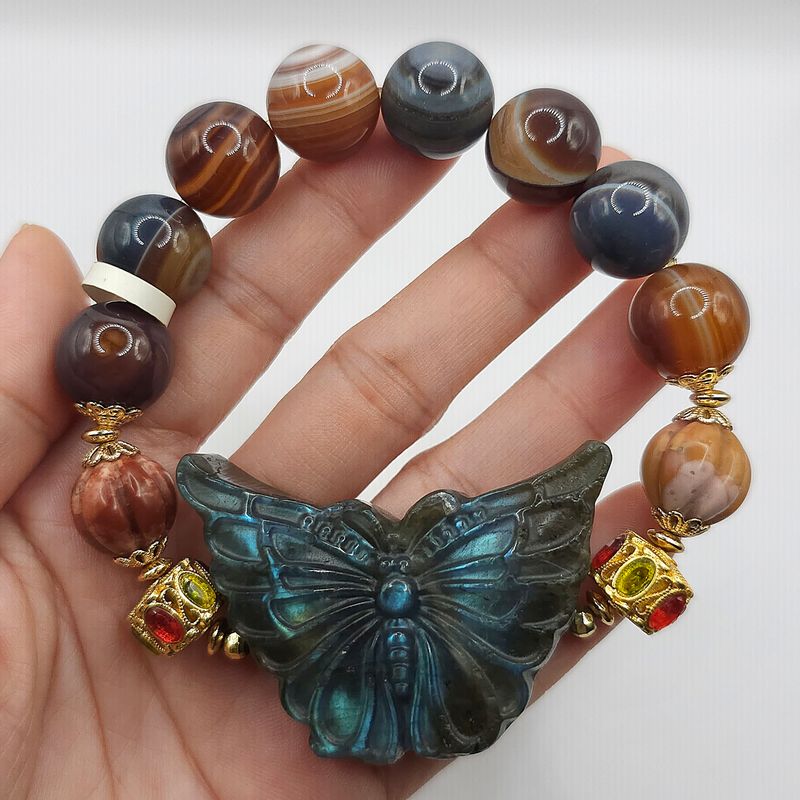 Natural Botswana Agate x Labradorite Butterfly