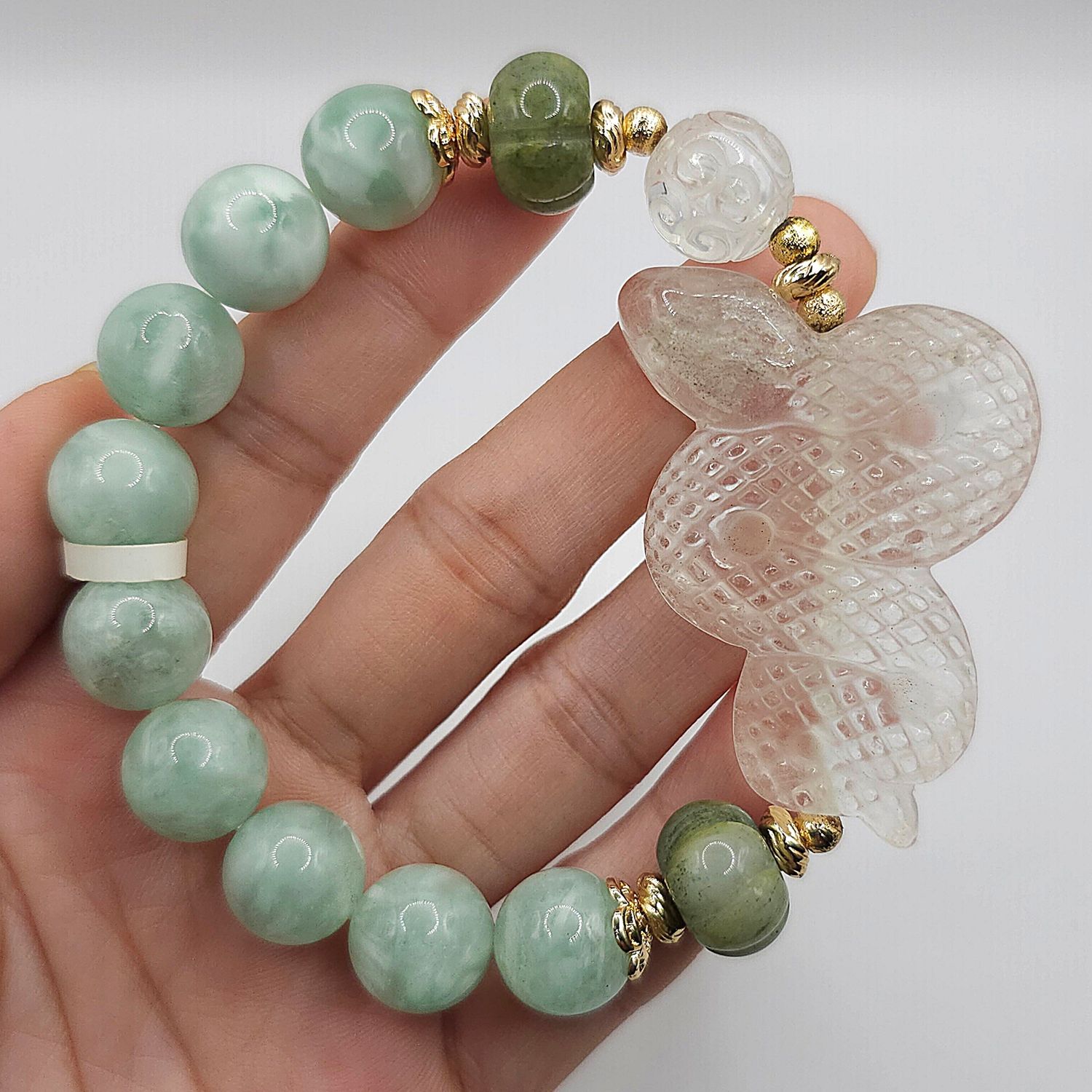 Natural Emerald Mica x Clear Quartz Snake &amp; Lucky Turn