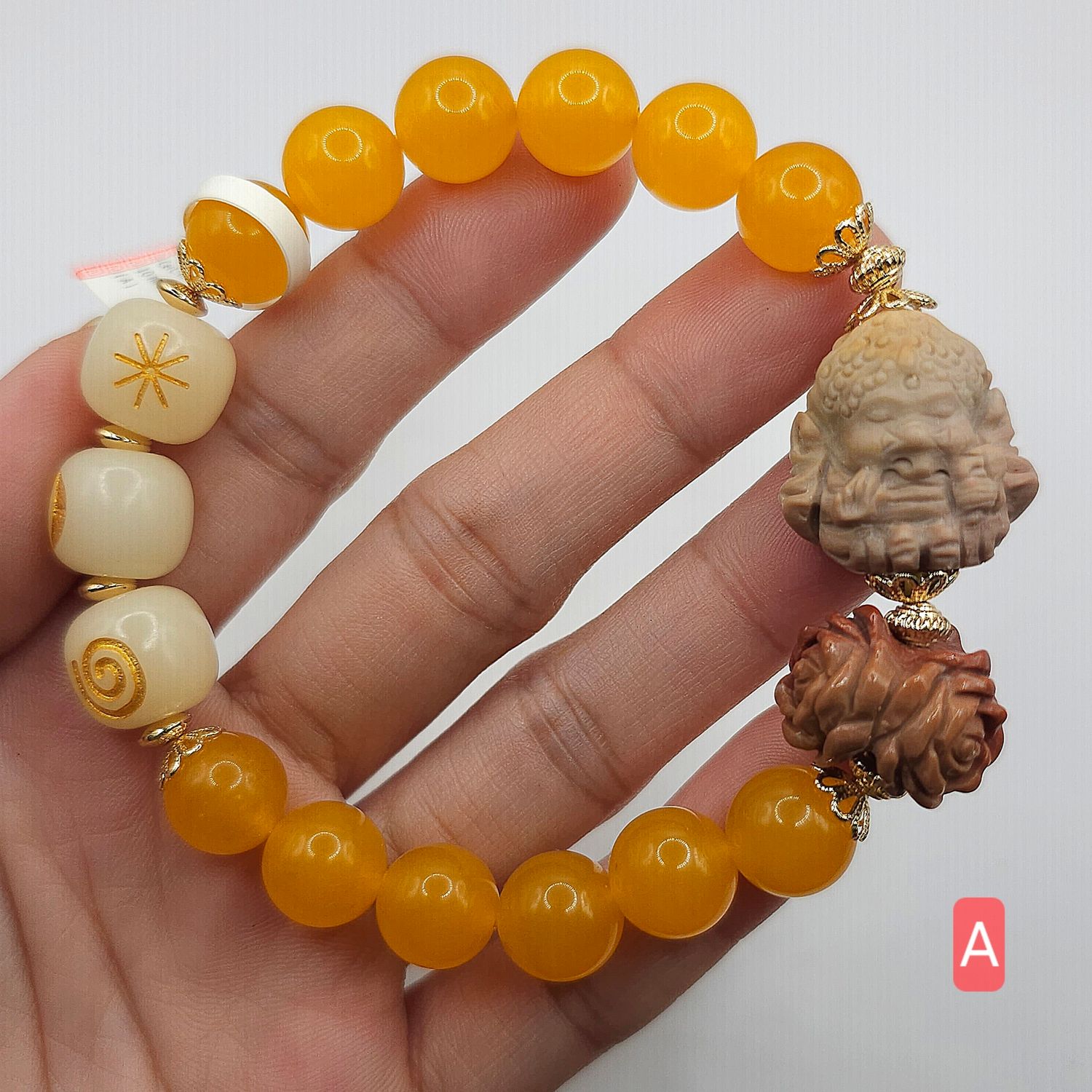 Natural Chalcedony x Alashan Agate Ganesha &amp; Rose x Bodhi