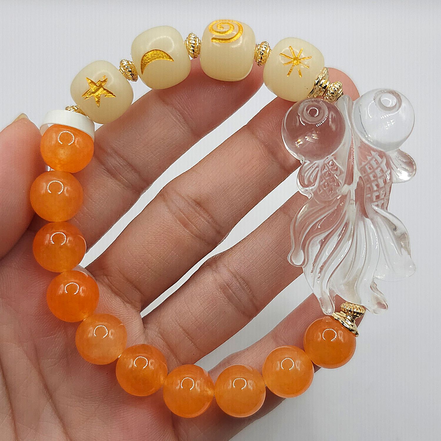 Natural Chalcedony x Clear Quartz Fish