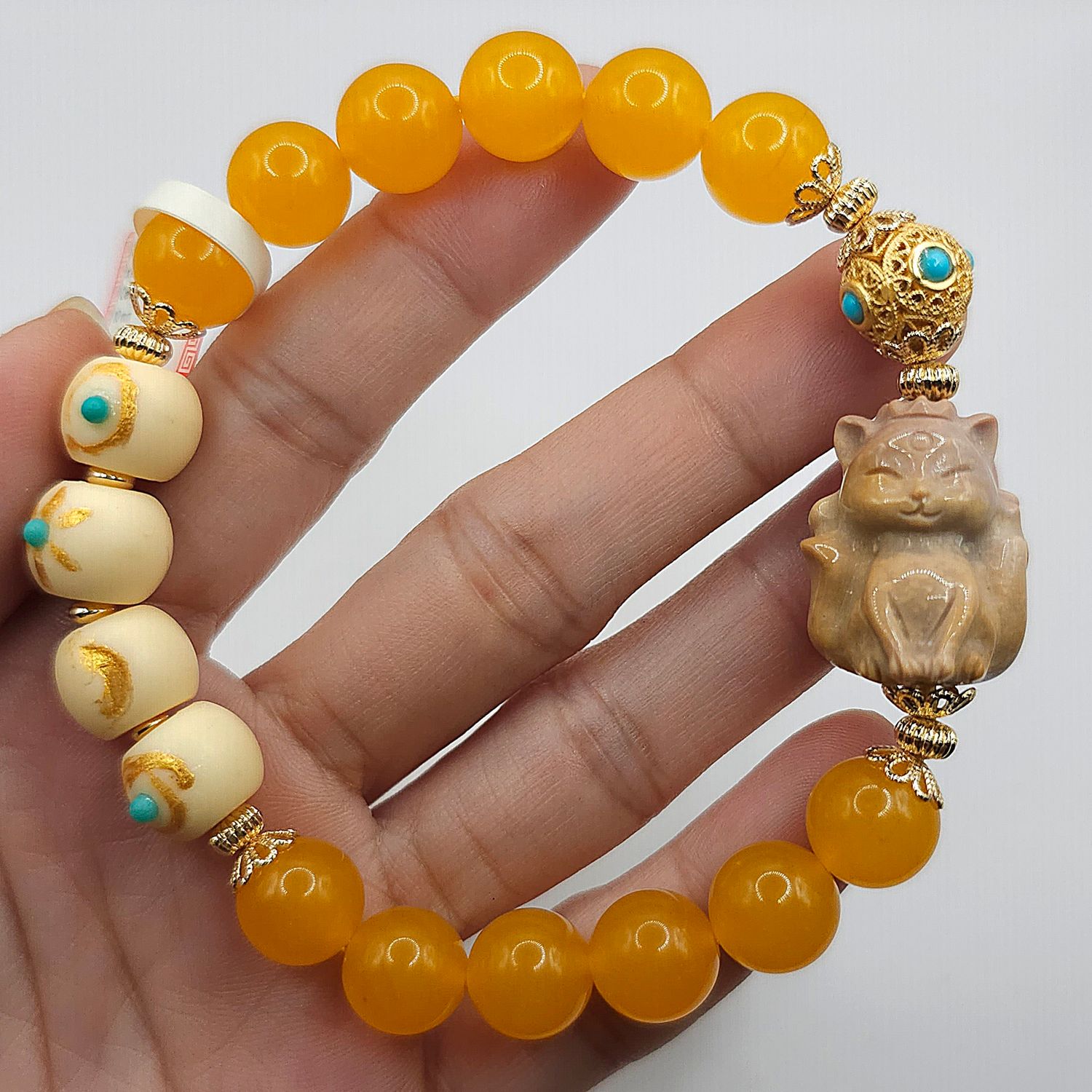Natural Chalcedony x Alashan Agate 9 Tail Fox