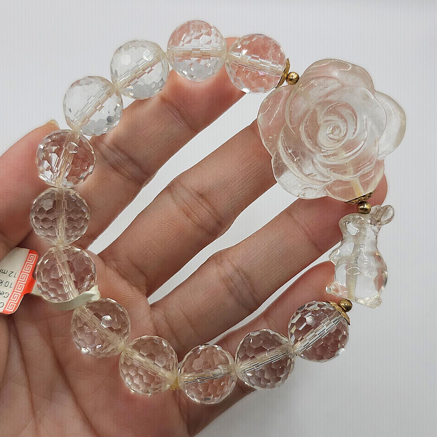 Natural Clear Quartz with Rabbit &amp; Rose