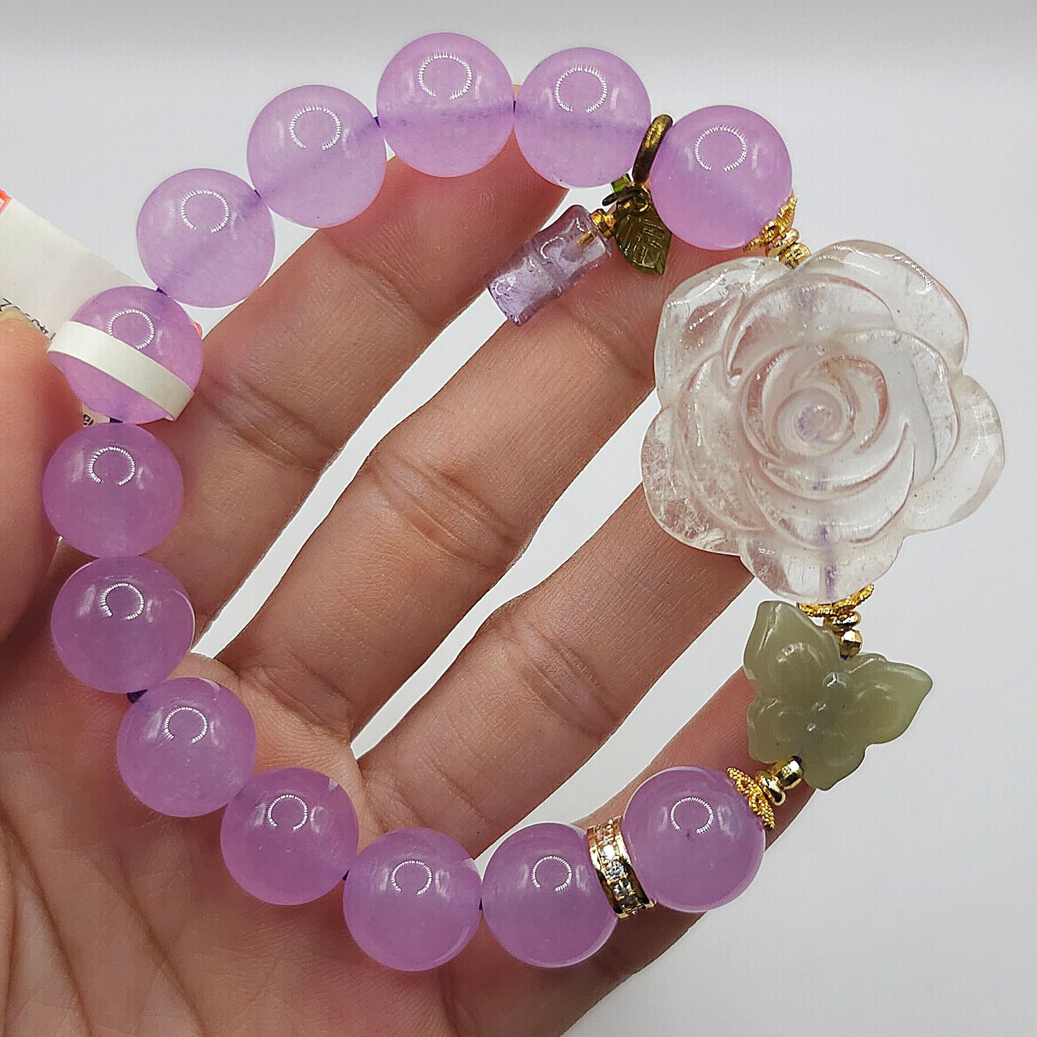 Natural Chalcedony x Clear Quartz Rose x Hetian Jade Butterfly