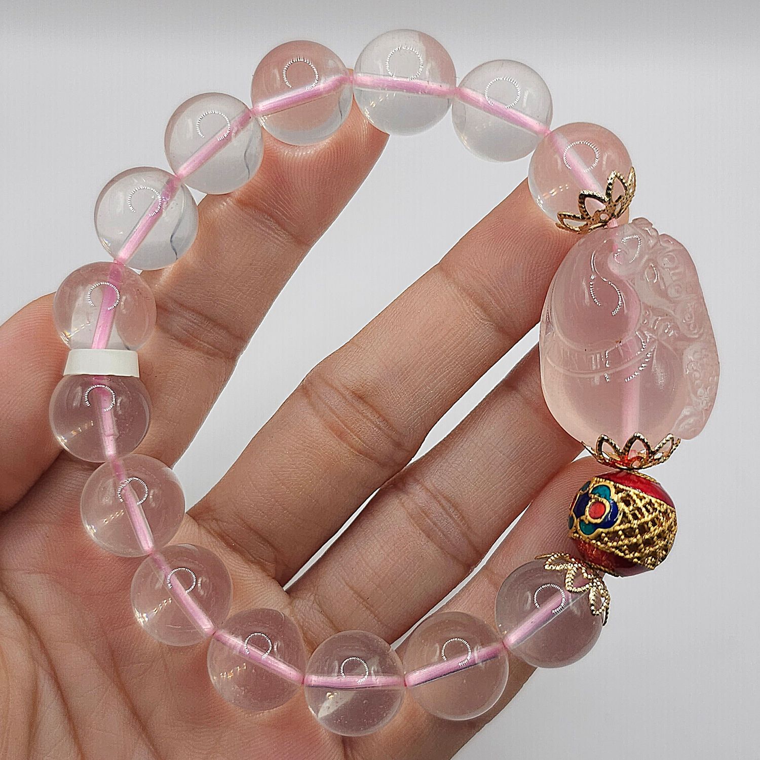 Natural Madagascar Rose Quartz with Dragon &amp; Wu Lu