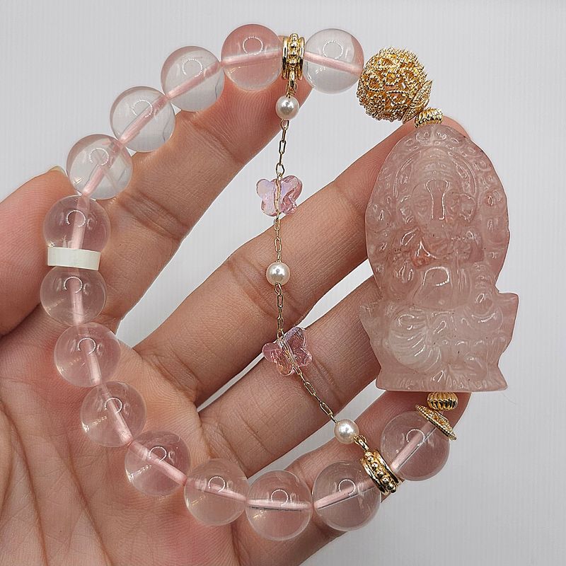 Natural Starlight Rose Quartz with Ganesha