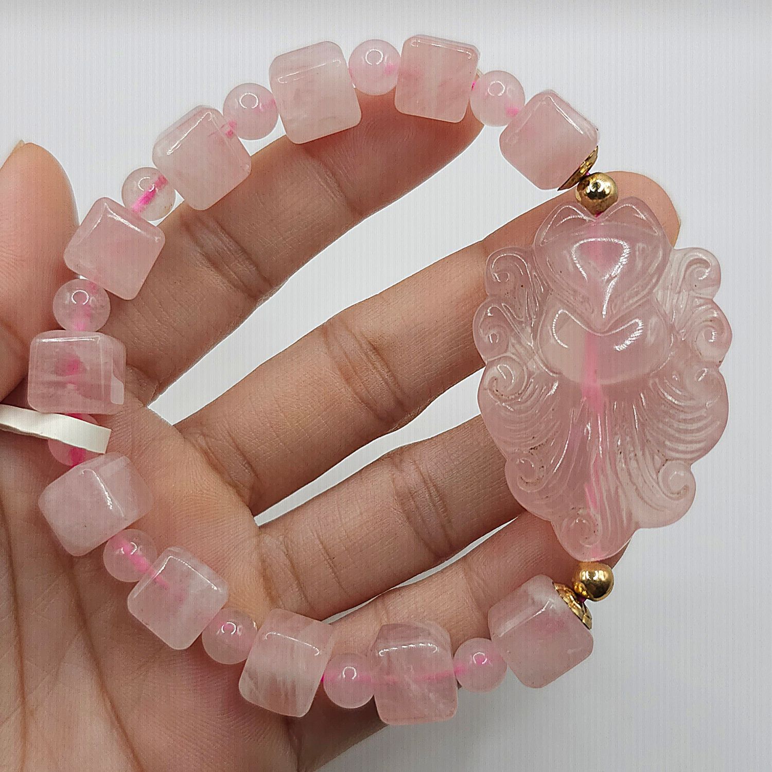 Natural Madagascar Rose Quartz with 9 Tail Fox