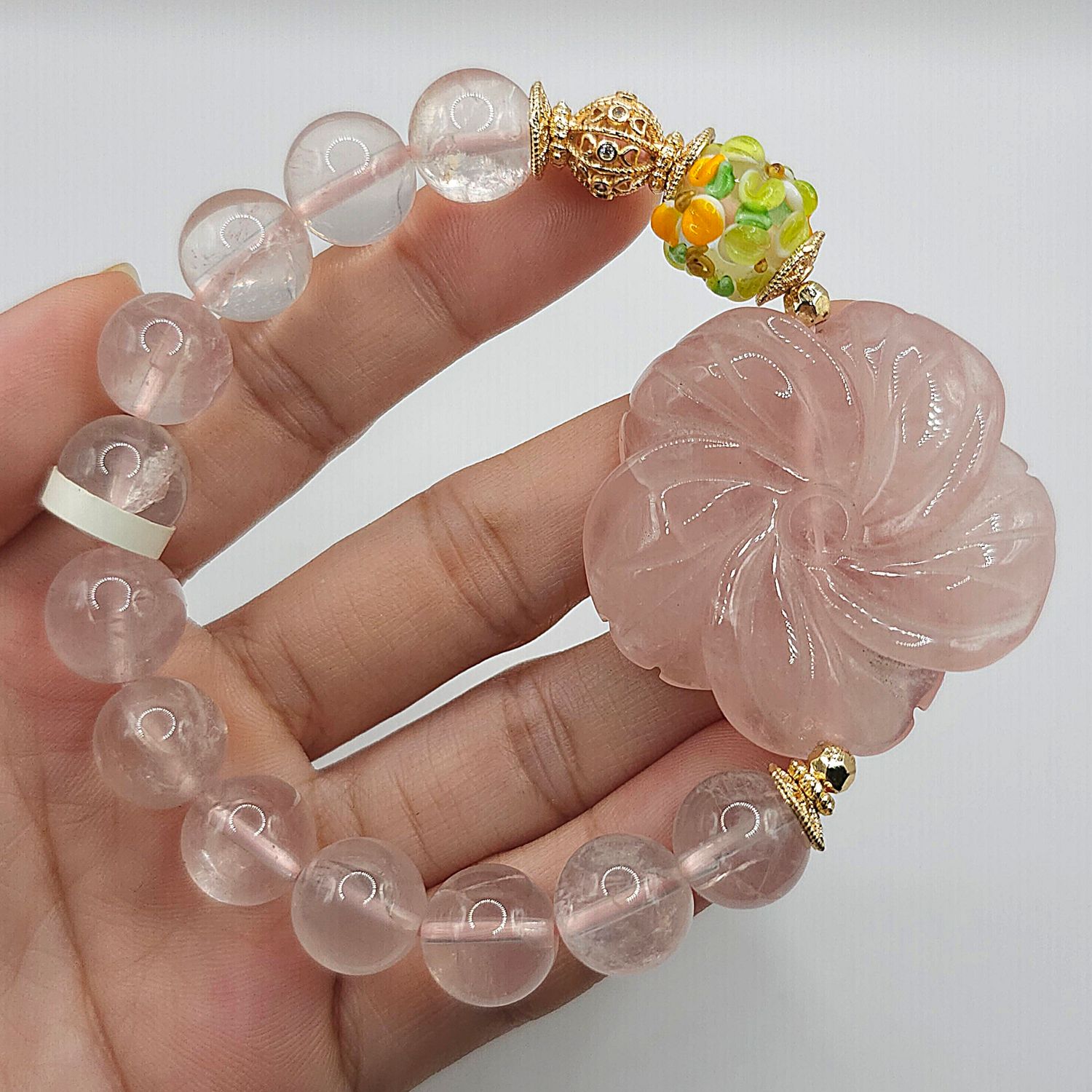 Natural Starlight Rose Quartz with Flower