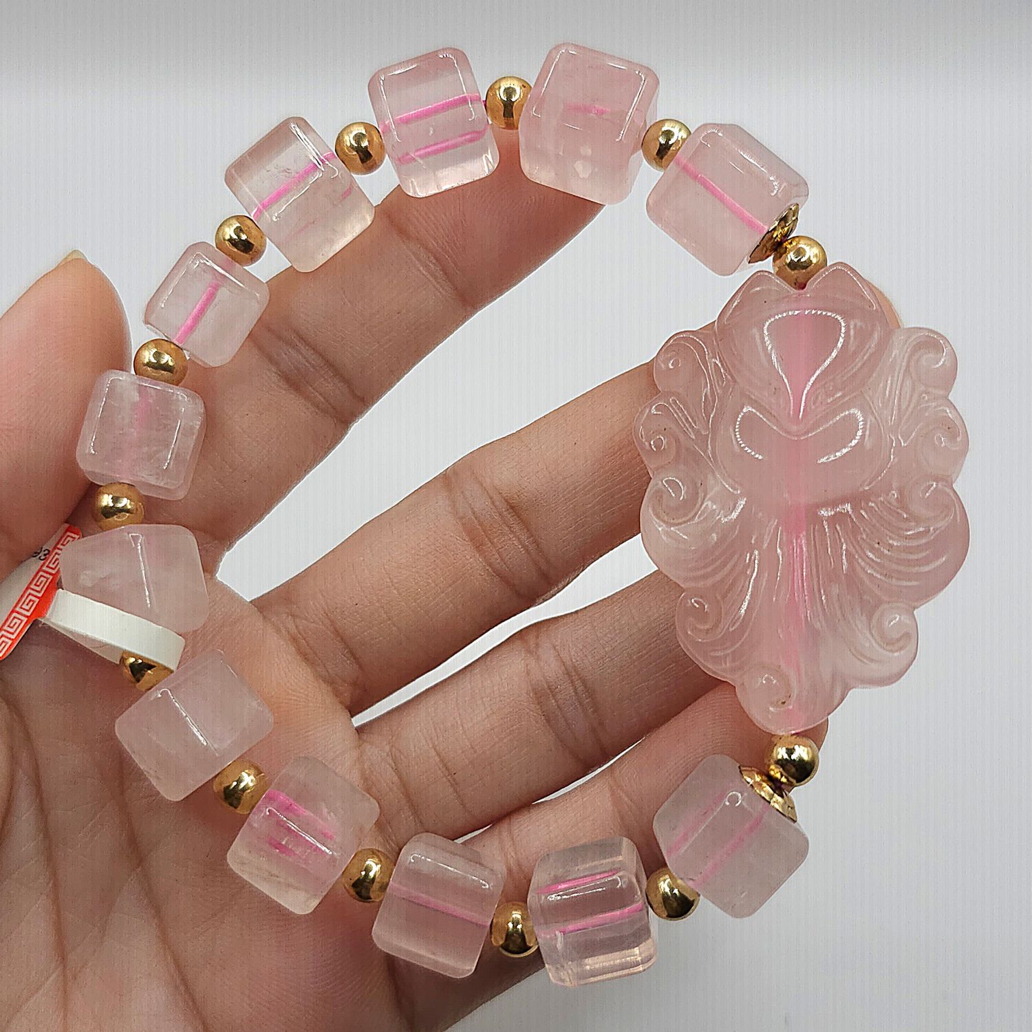 Natural Rose Quartz with 9 Tail Fox