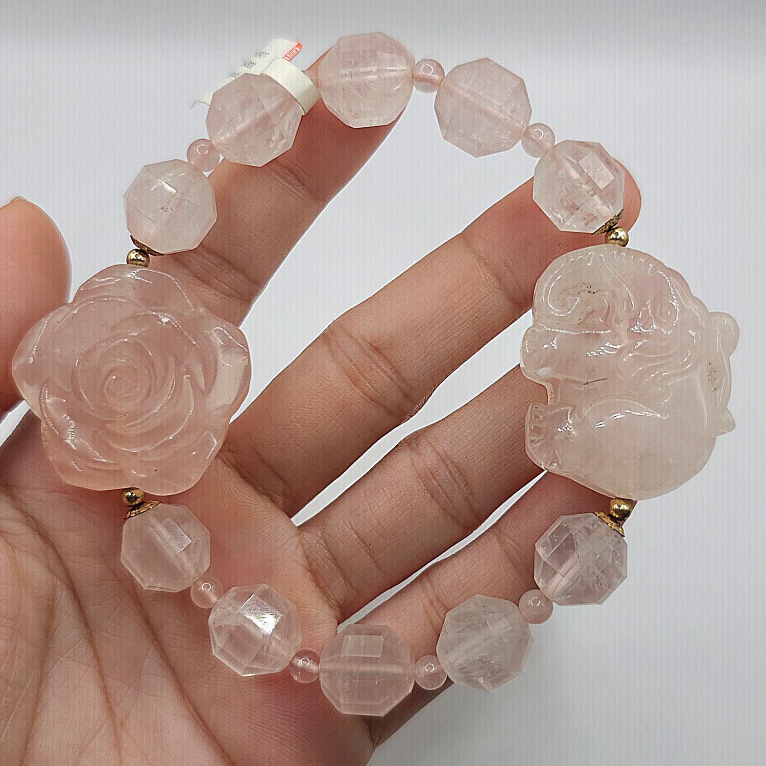 Natural Rose Quartz with Elephant &amp; Rose